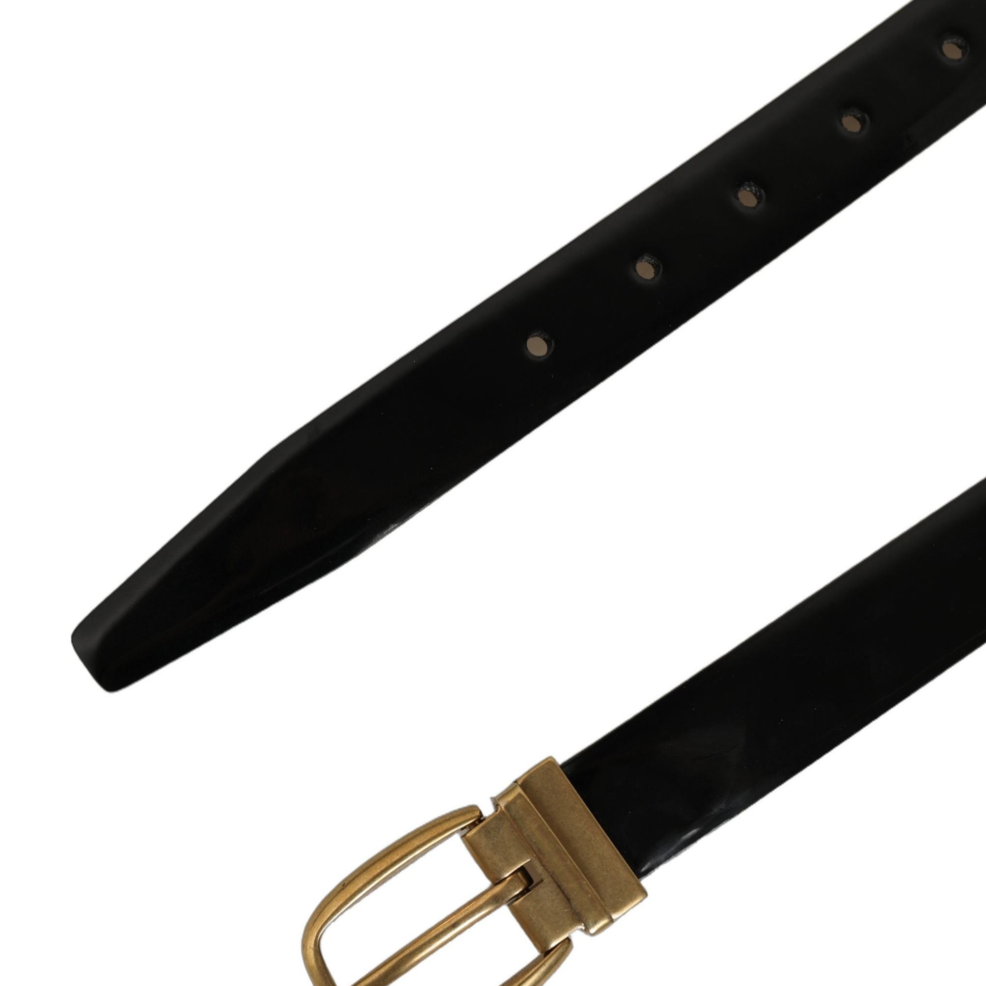 Dolce & Gabbana Black Classic Leather Gold Tone Buckle Belt