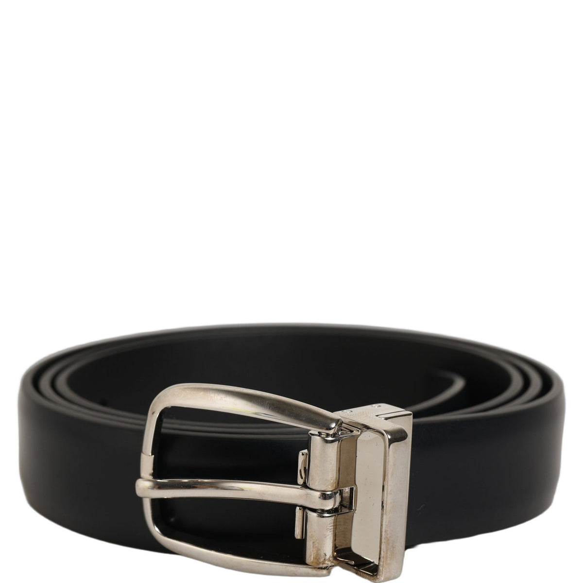 Dolce & Gabbana Blue Calf Leather Silver Metal Buckle Belt