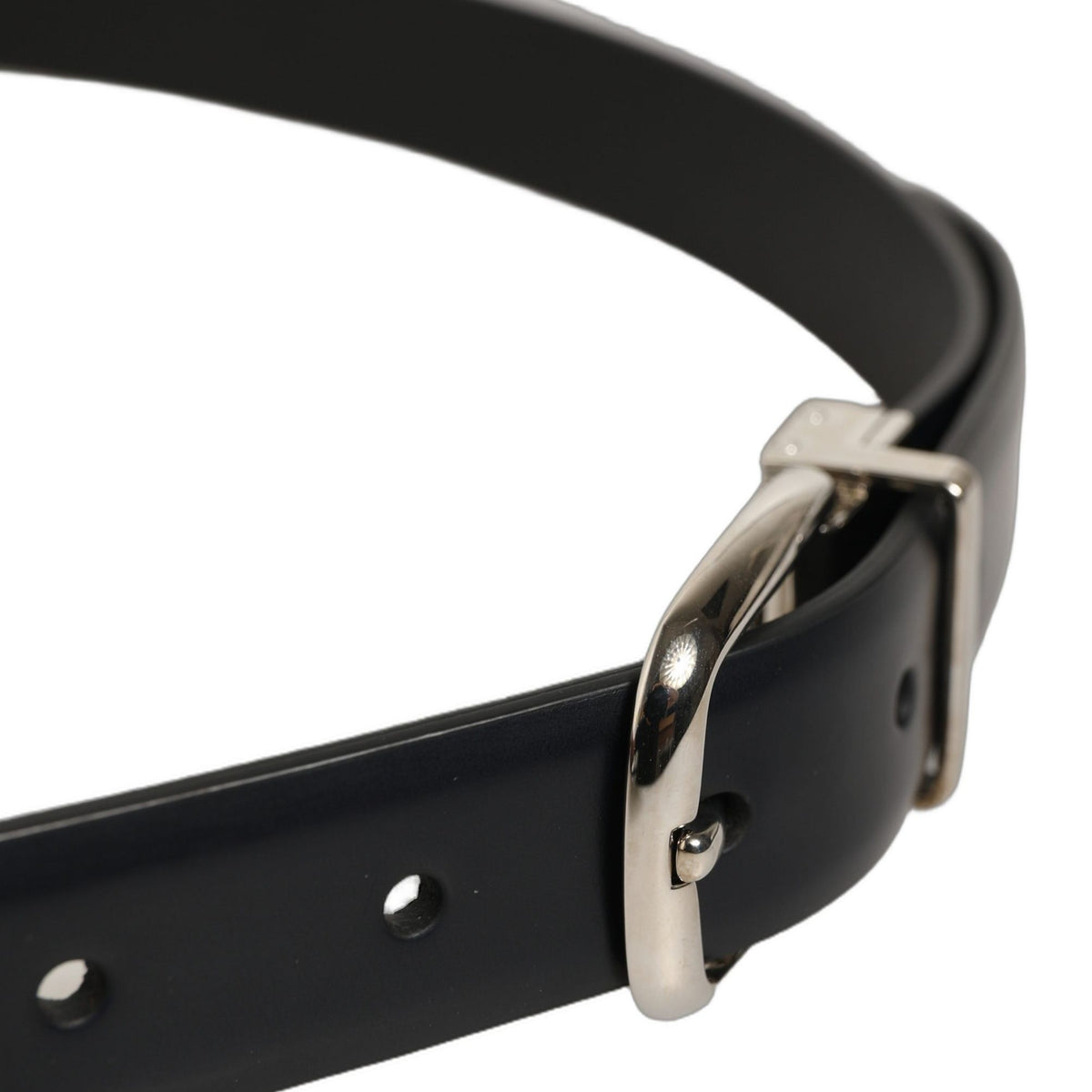 Dolce & Gabbana Blue Calf Leather Silver Metal Buckle Belt