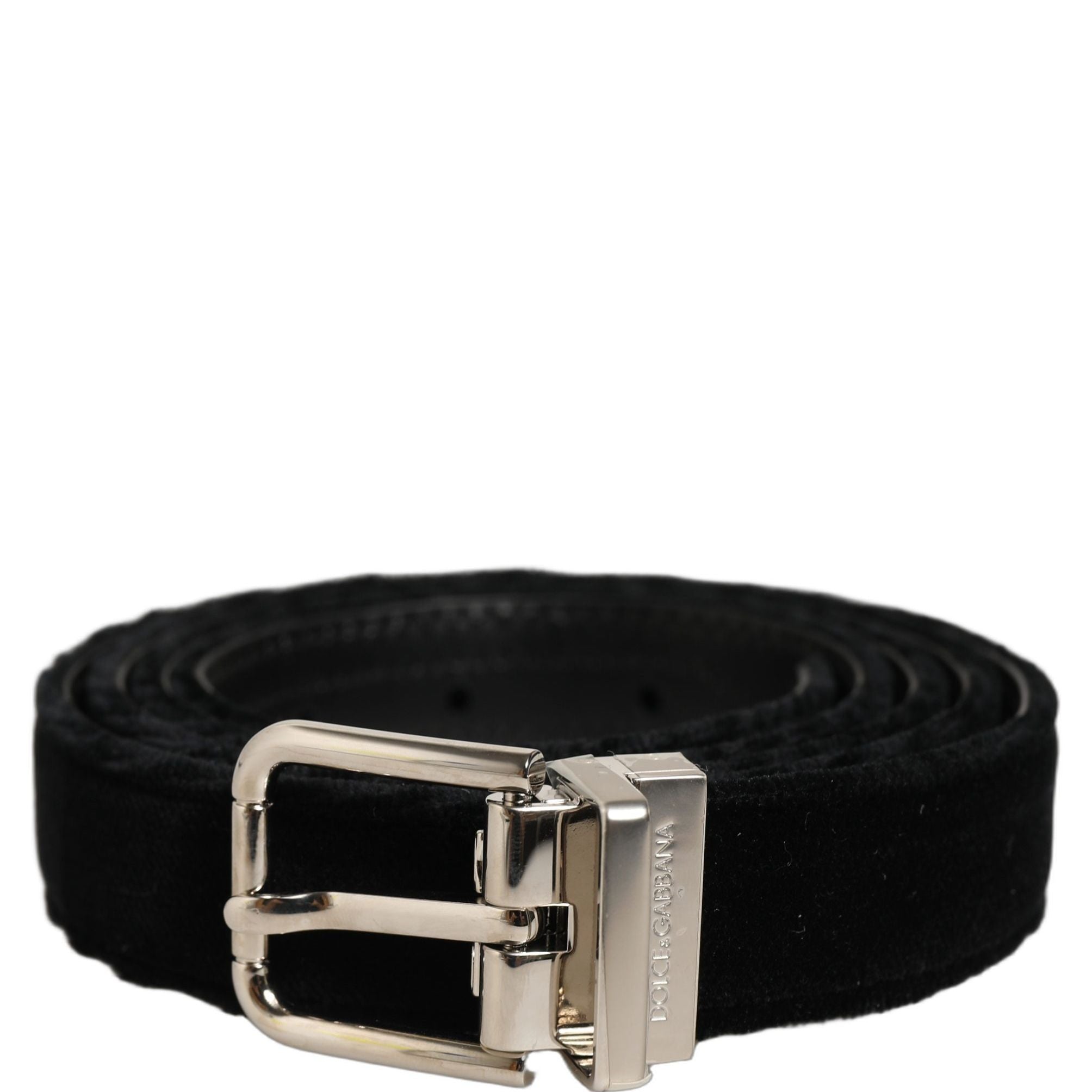 Dolce & Gabbana Black Velvet Silver Tone Metal Buckle Belt