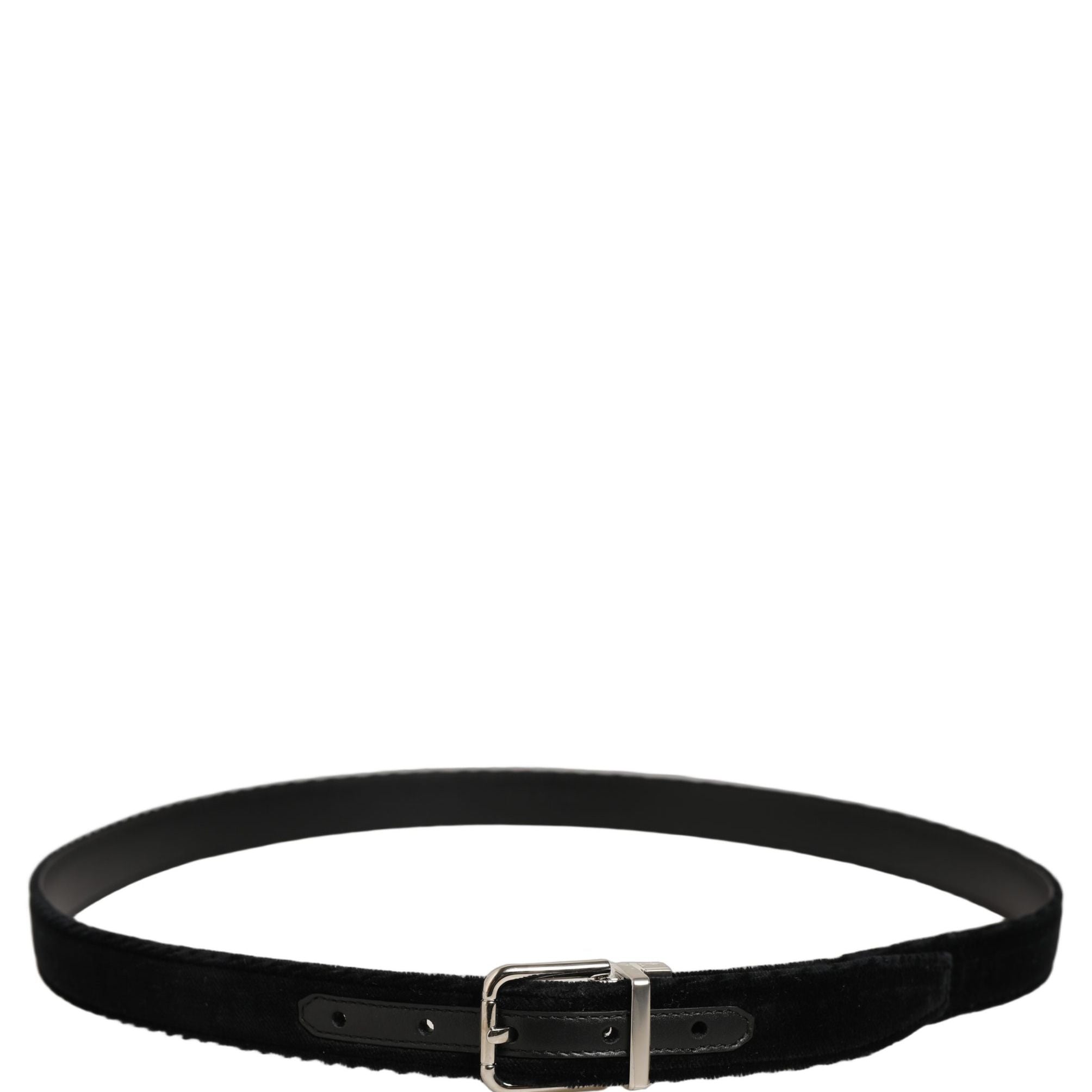 Dolce & Gabbana Black Velvet Silver Tone Metal Buckle Belt
