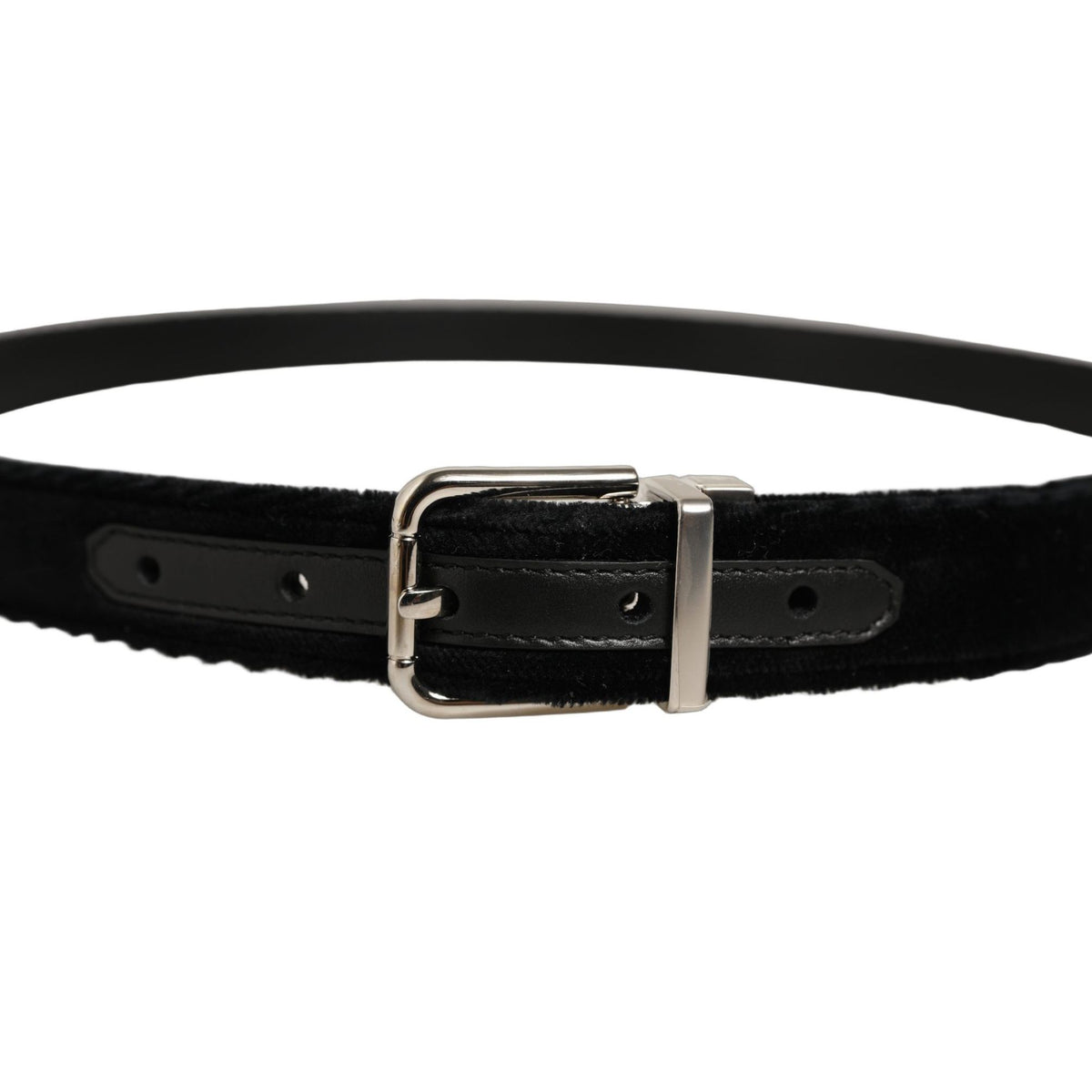 Dolce & Gabbana Black Velvet Silver Tone Metal Buckle Belt