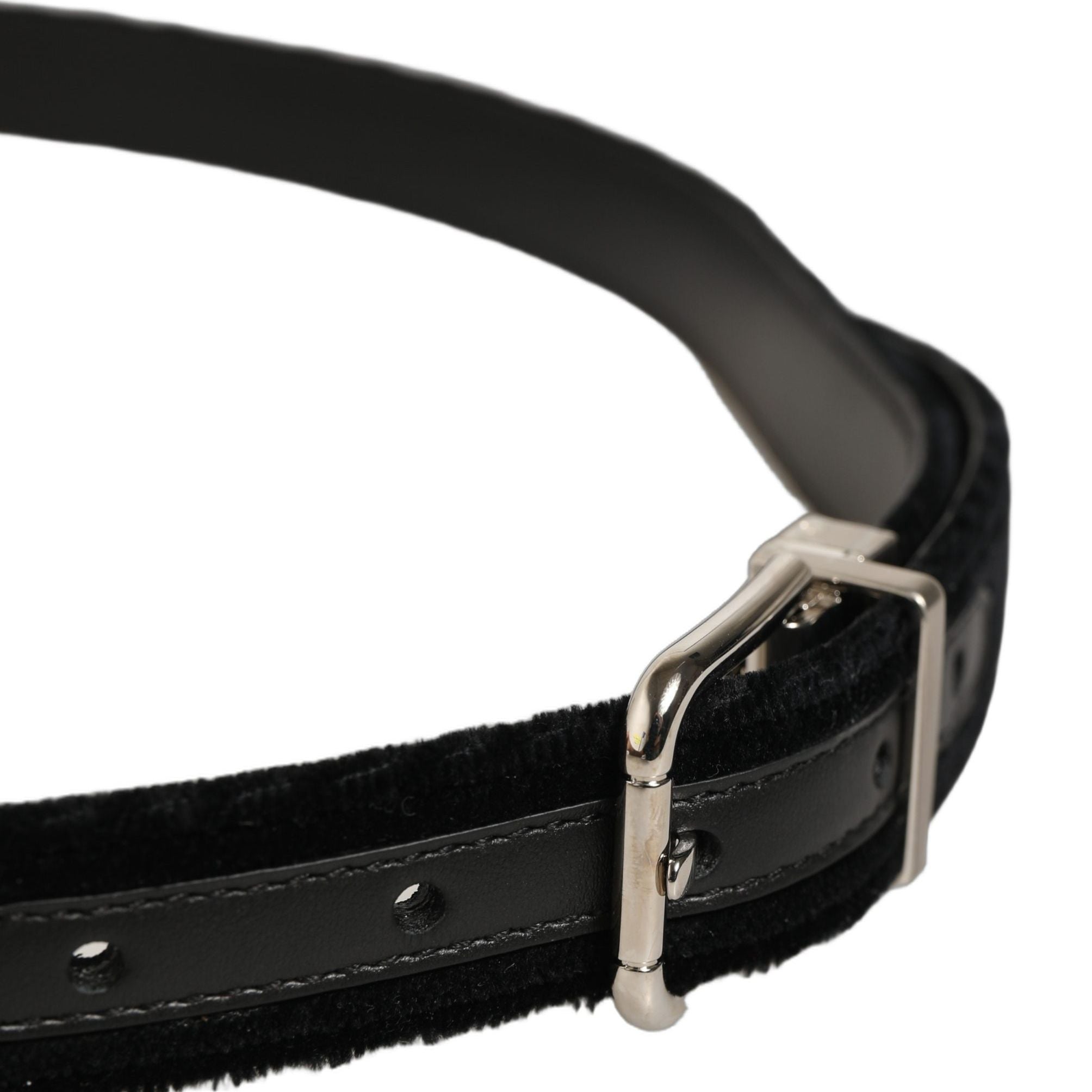 Dolce & Gabbana Black Velvet Silver Tone Metal Buckle Belt