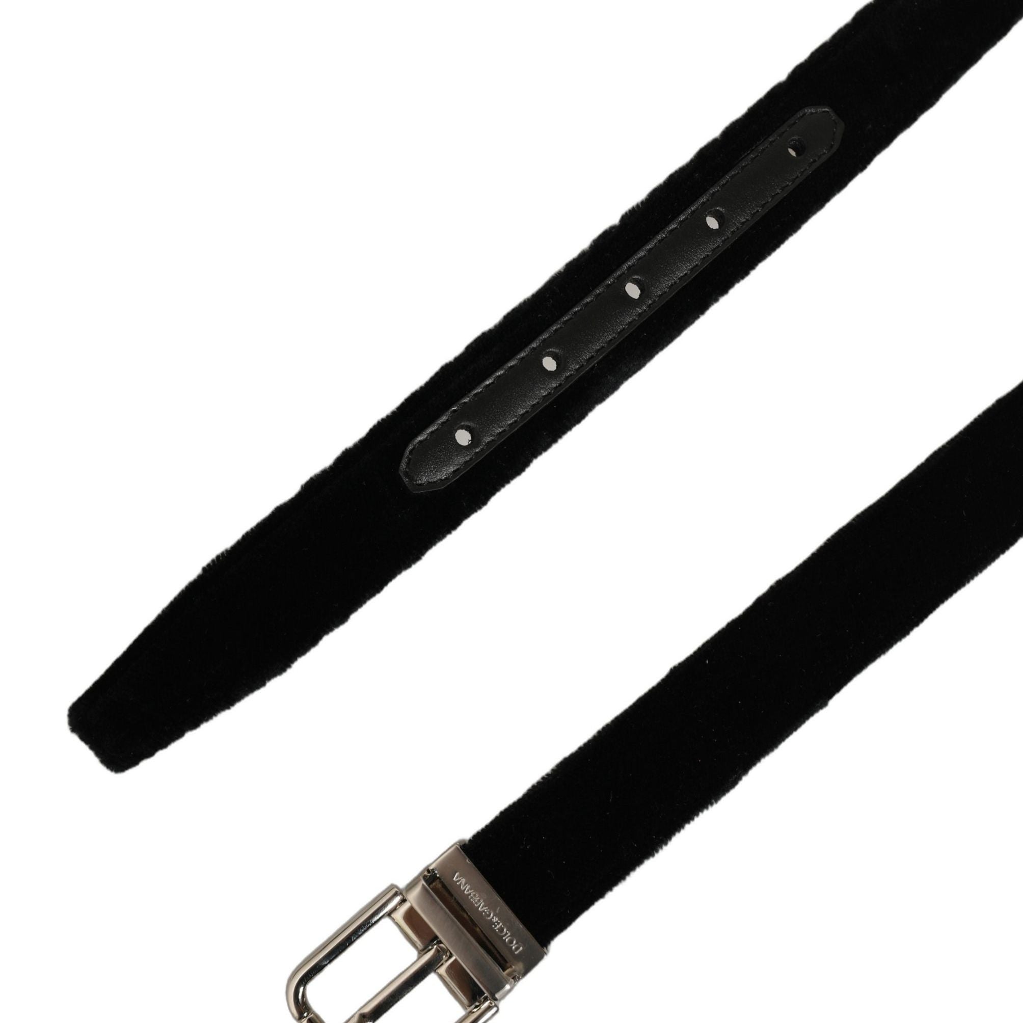 Dolce & Gabbana Black Velvet Silver Tone Metal Buckle Belt