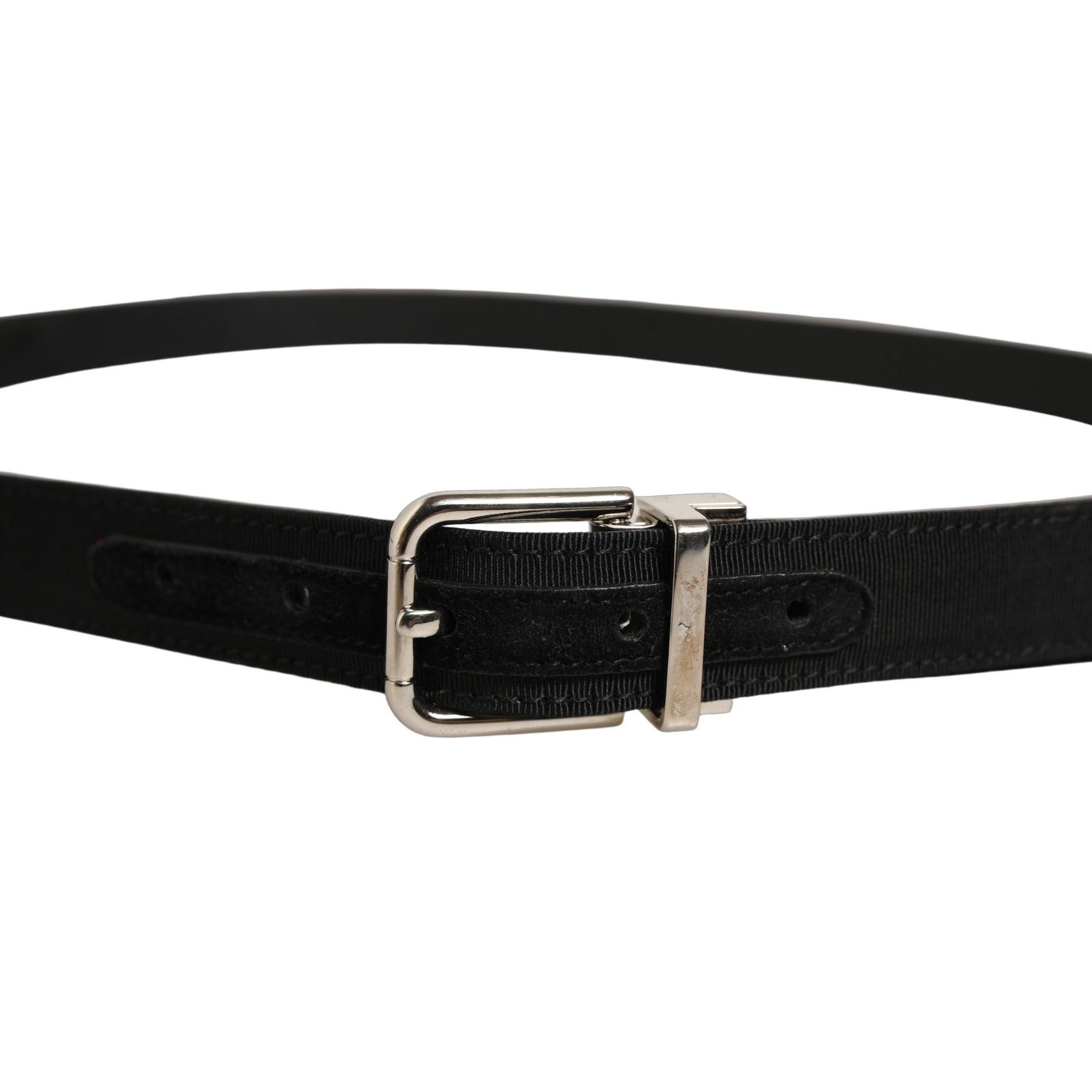 Dolce & Gabbana Black Classic Leather Silver Tone Buckle Belt