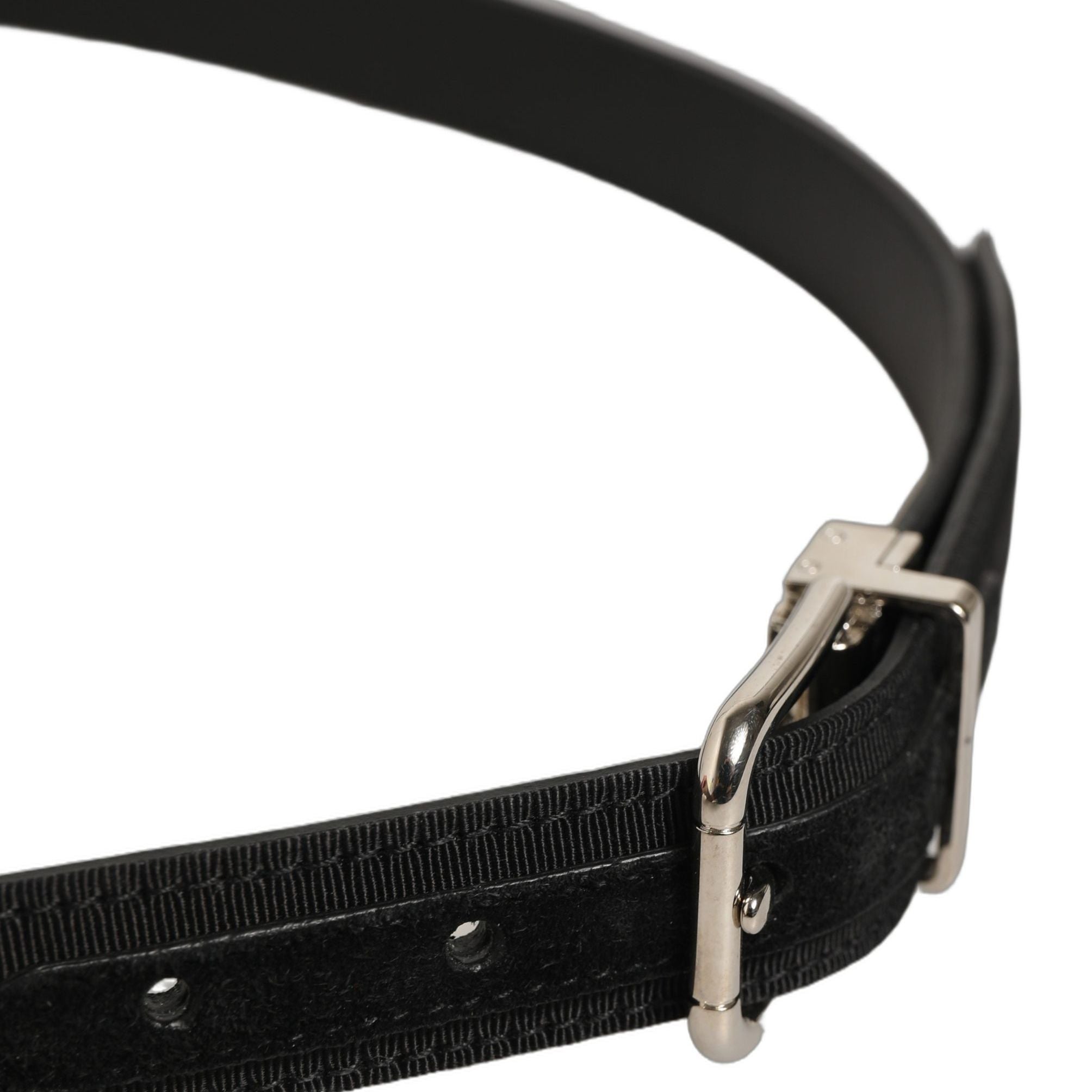 Dolce & Gabbana Black Classic Leather Silver Tone Buckle Belt