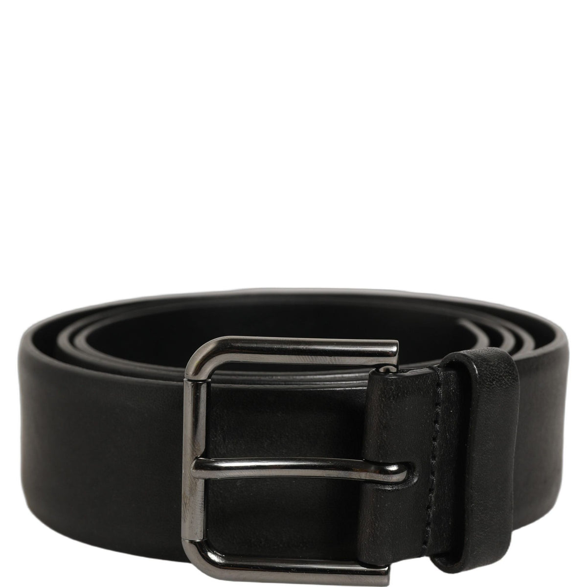 Dolce & Gabbana Black Calf Leather Classic Silver Buckle Belt
