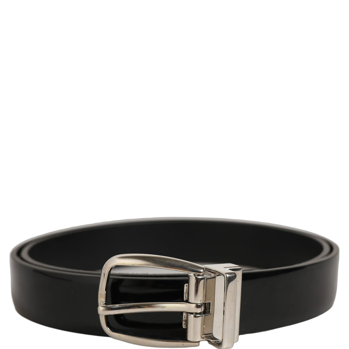 Dolce & Gabbana Black Classic Leather Silver Tone Buckle Belt