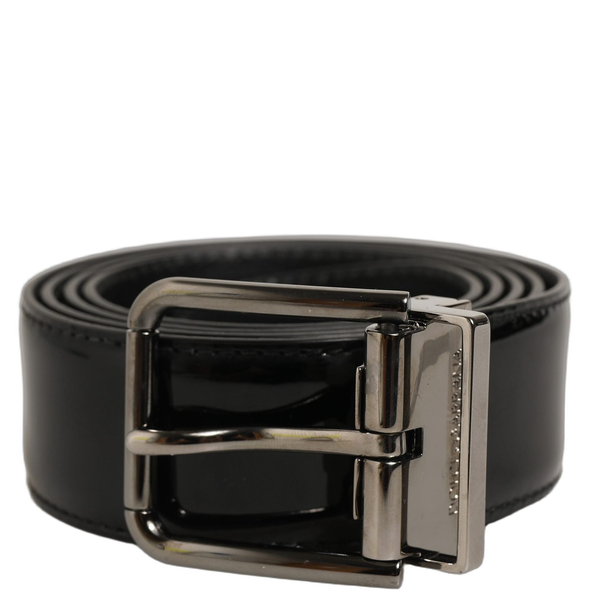 Dolce & Gabbana Black Patent Leather Silver Metal Buckle Belt
