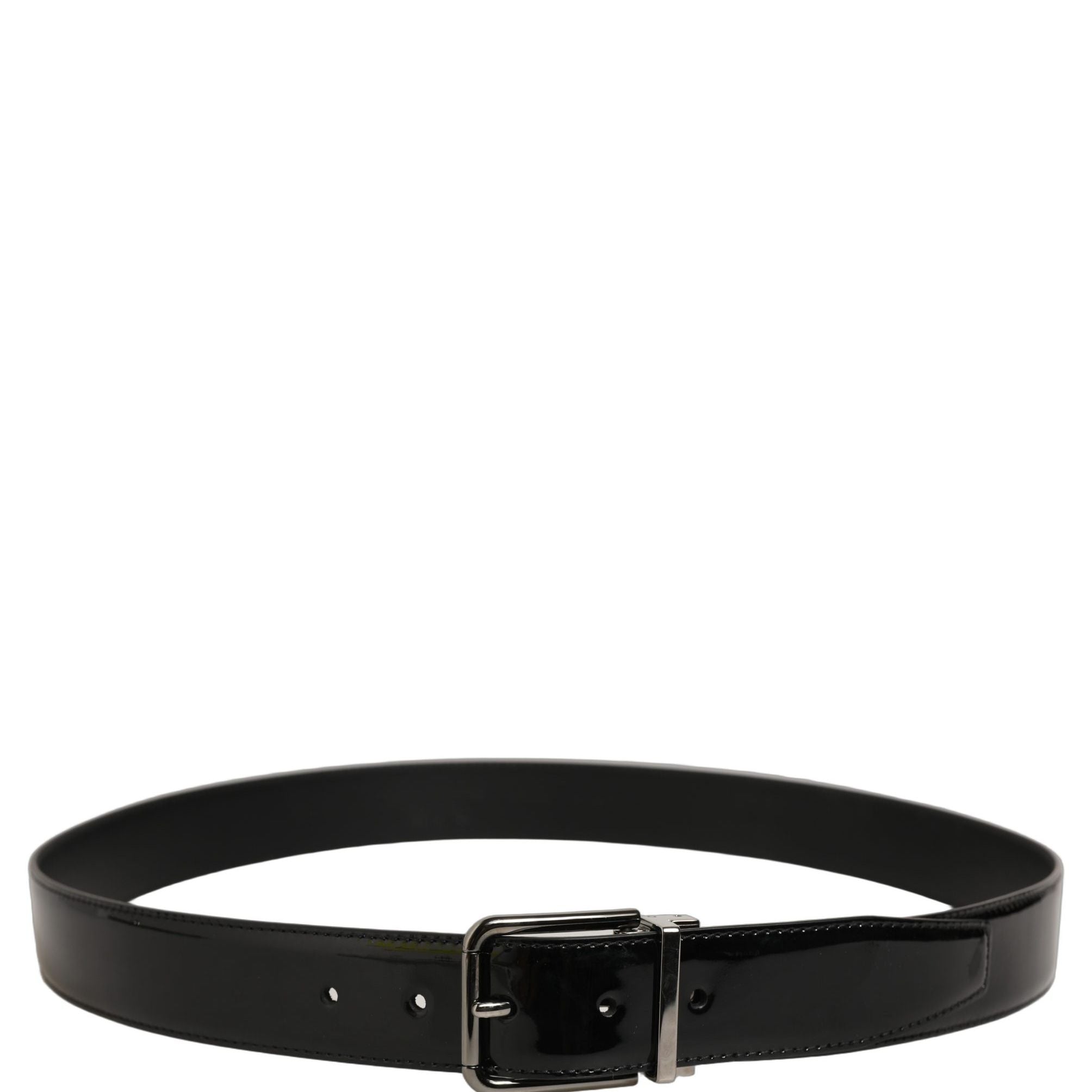 Dolce & Gabbana Black Patent Leather Silver Metal Buckle Belt