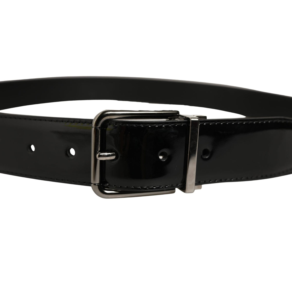 Dolce & Gabbana Black Patent Leather Silver Metal Buckle Belt