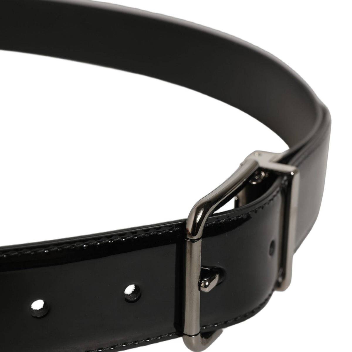 Dolce & Gabbana Black Patent Leather Silver Metal Buckle Belt