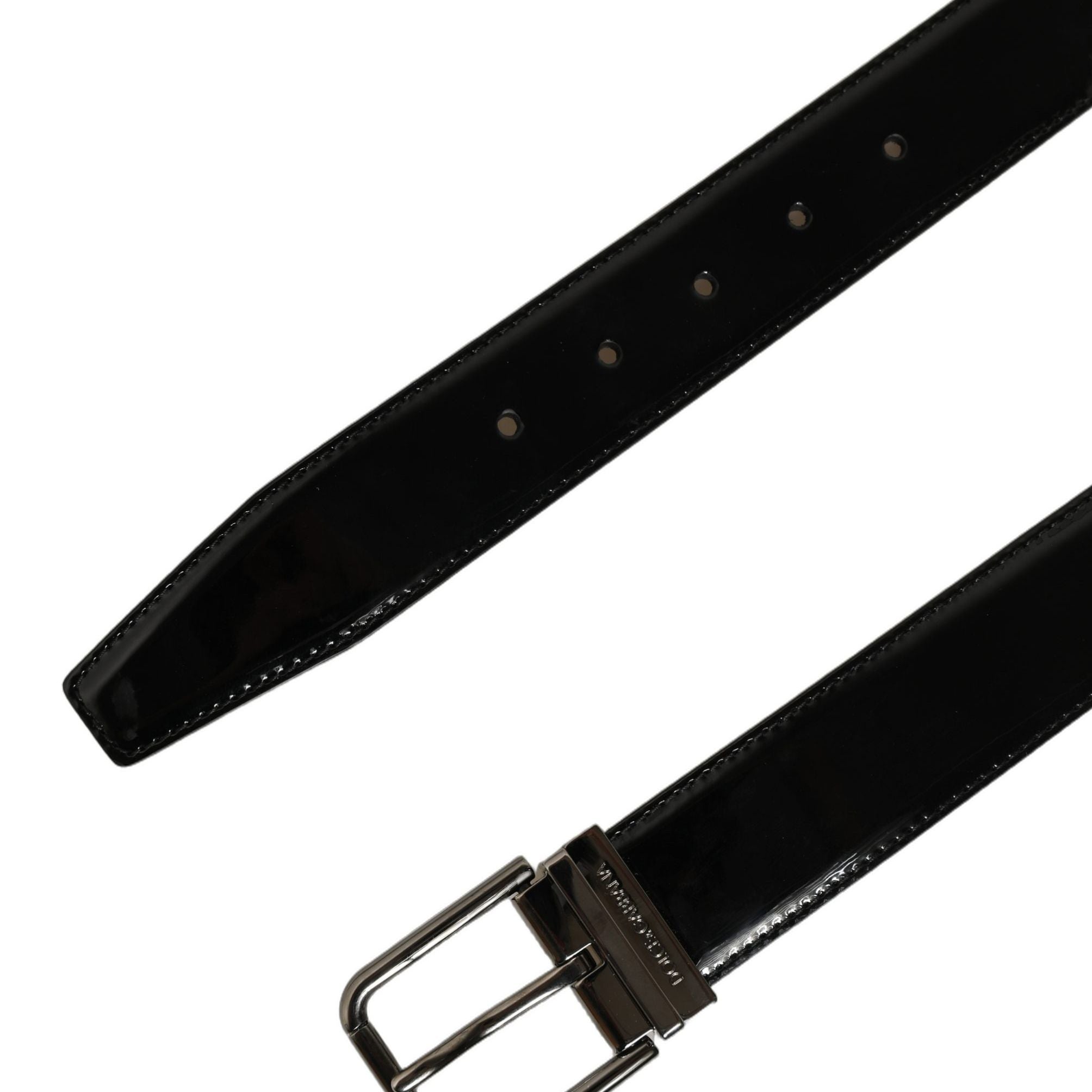 Dolce & Gabbana Black Patent Leather Silver Metal Buckle Belt