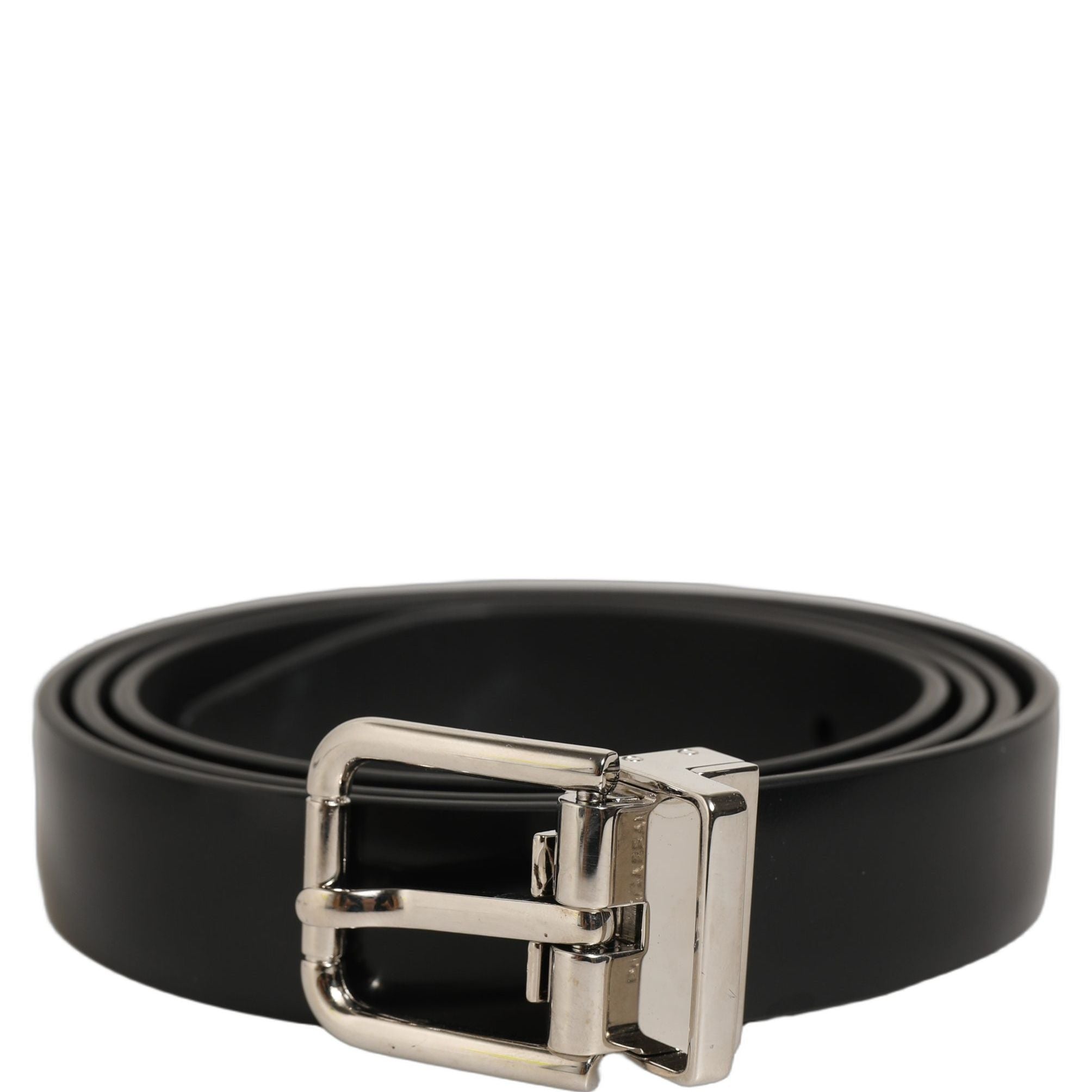 Dolce & Gabbana Black Leather Silver Tone Metal Buckle Belt
