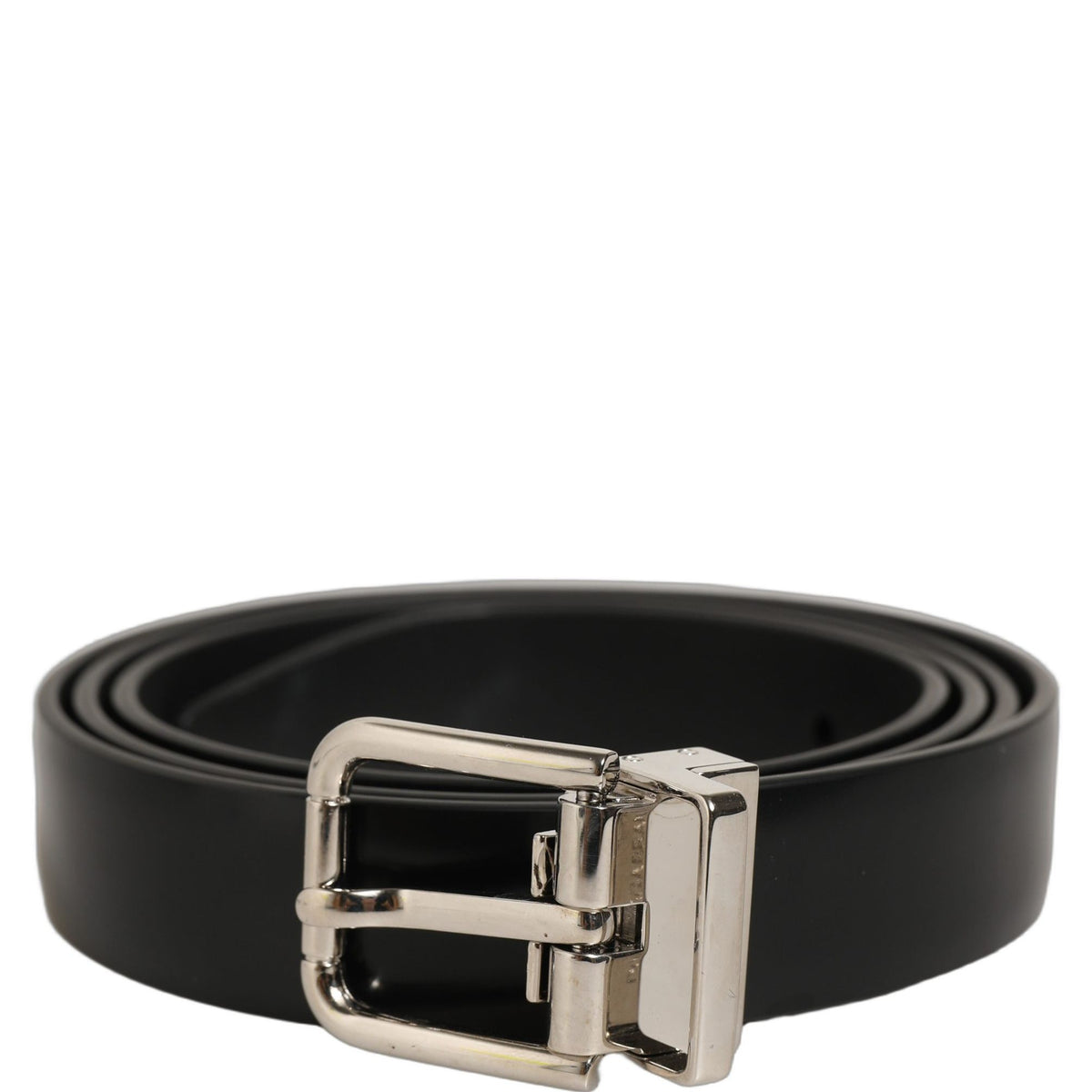 Dolce & Gabbana Black Leather Silver Tone Metal Buckle Belt