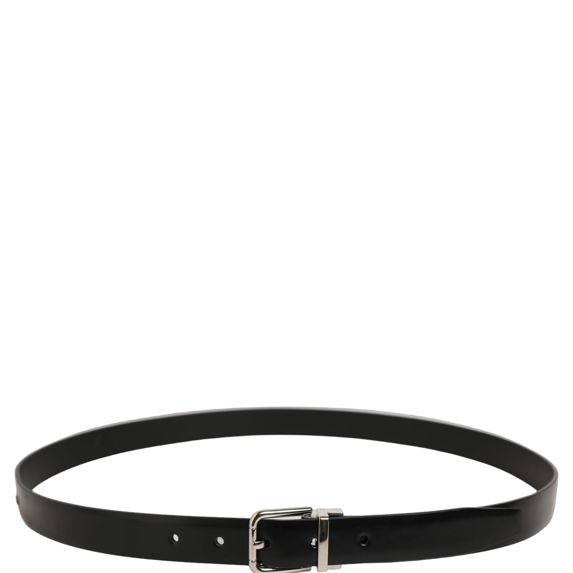 Dolce & Gabbana Black Leather Silver Tone Metal Buckle Belt