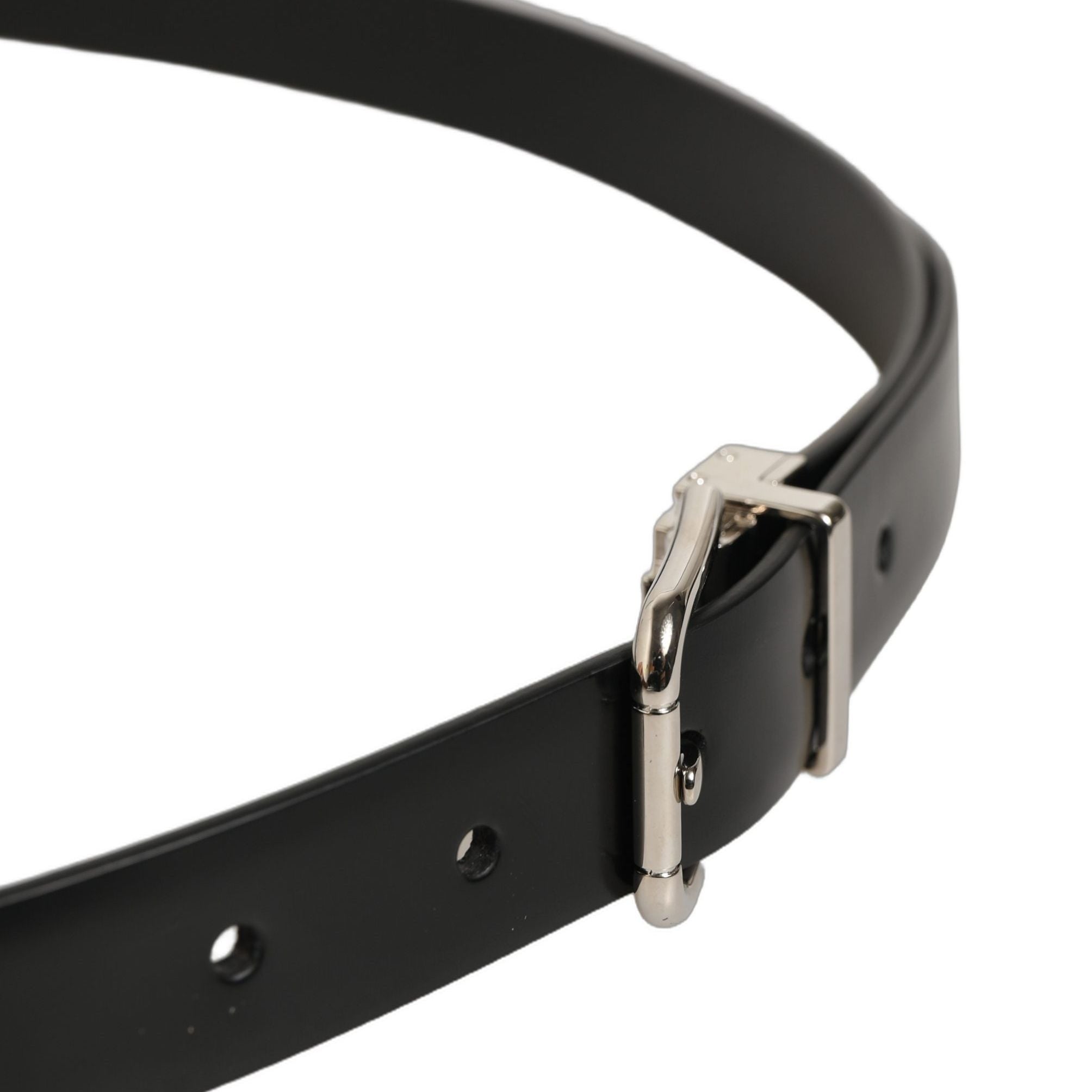 Dolce & Gabbana Black Leather Silver Tone Metal Buckle Belt