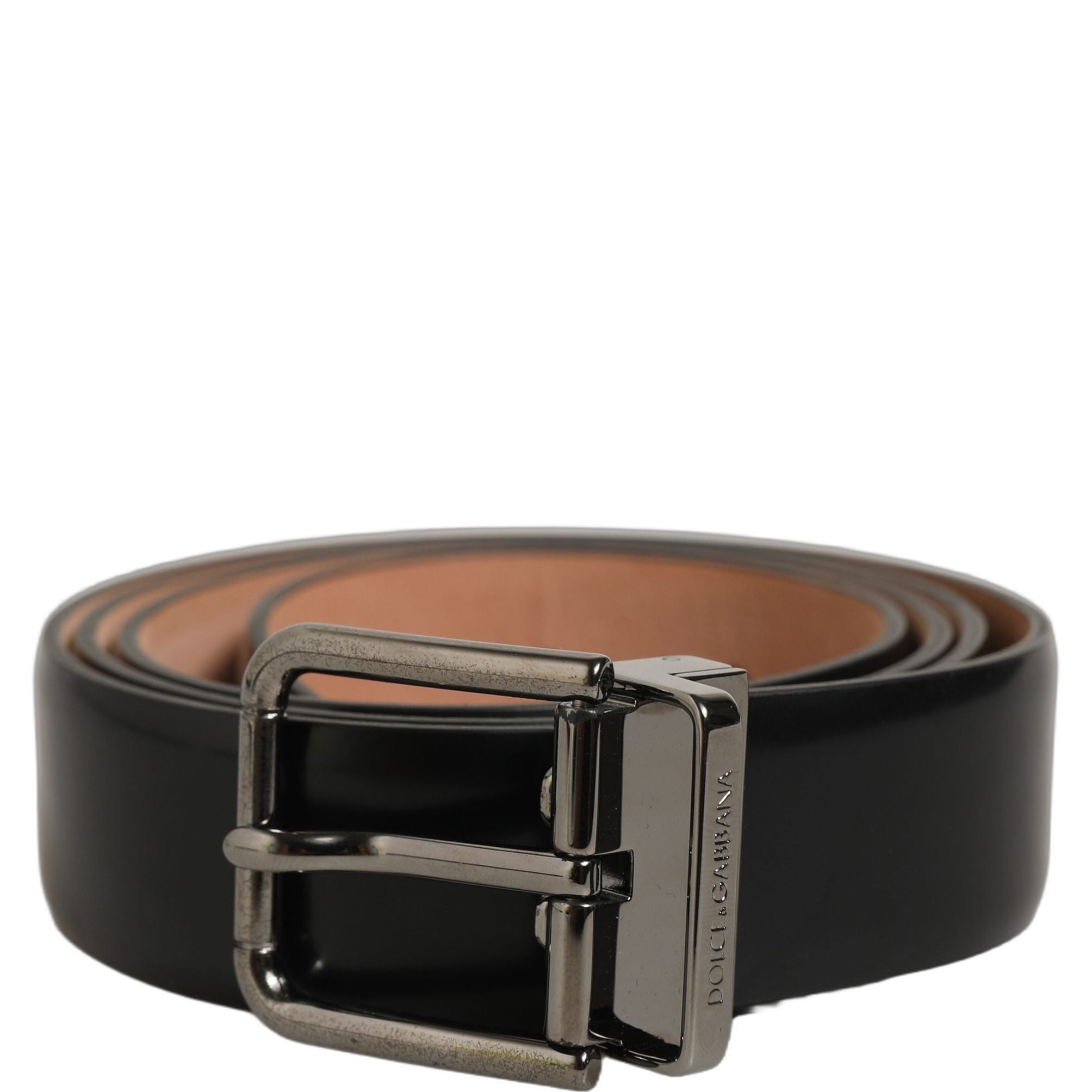 Dolce & Gabbana Black Calf Leather Silver Metal Buckle Belt