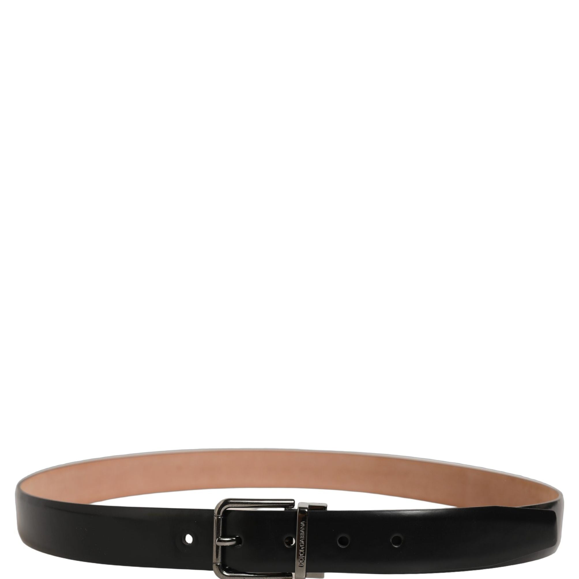 Dolce & Gabbana Black Calf Leather Silver Metal Buckle Belt