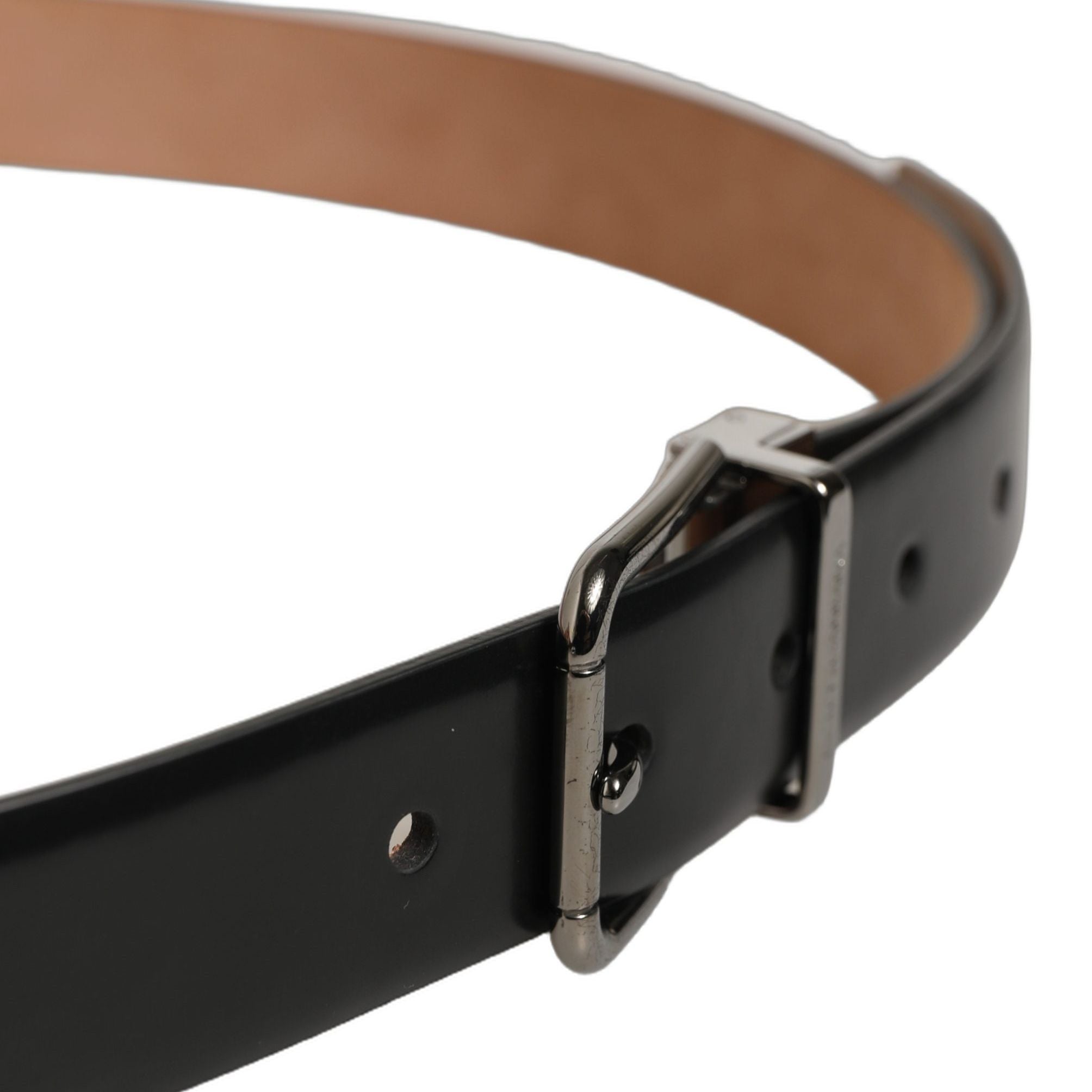 Dolce & Gabbana Black Calf Leather Silver Metal Buckle Belt