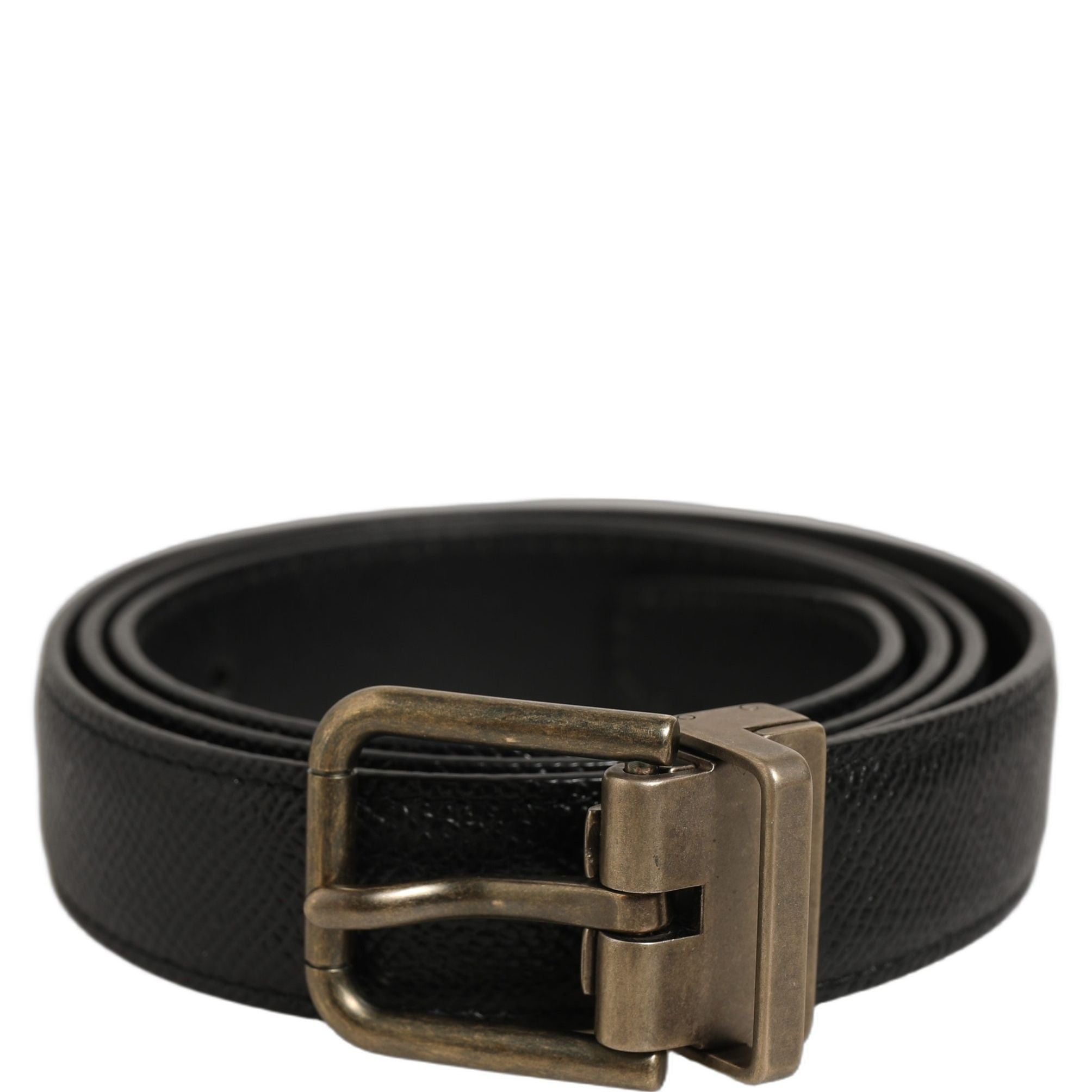 Dolce & Gabbana Men Black Calf Leather Gold Metal Buckle Belt