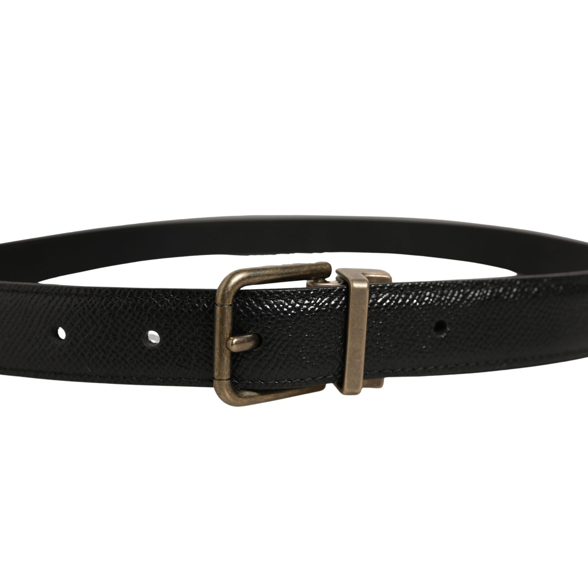 Dolce & Gabbana Men Black Calf Leather Gold Metal Buckle Belt