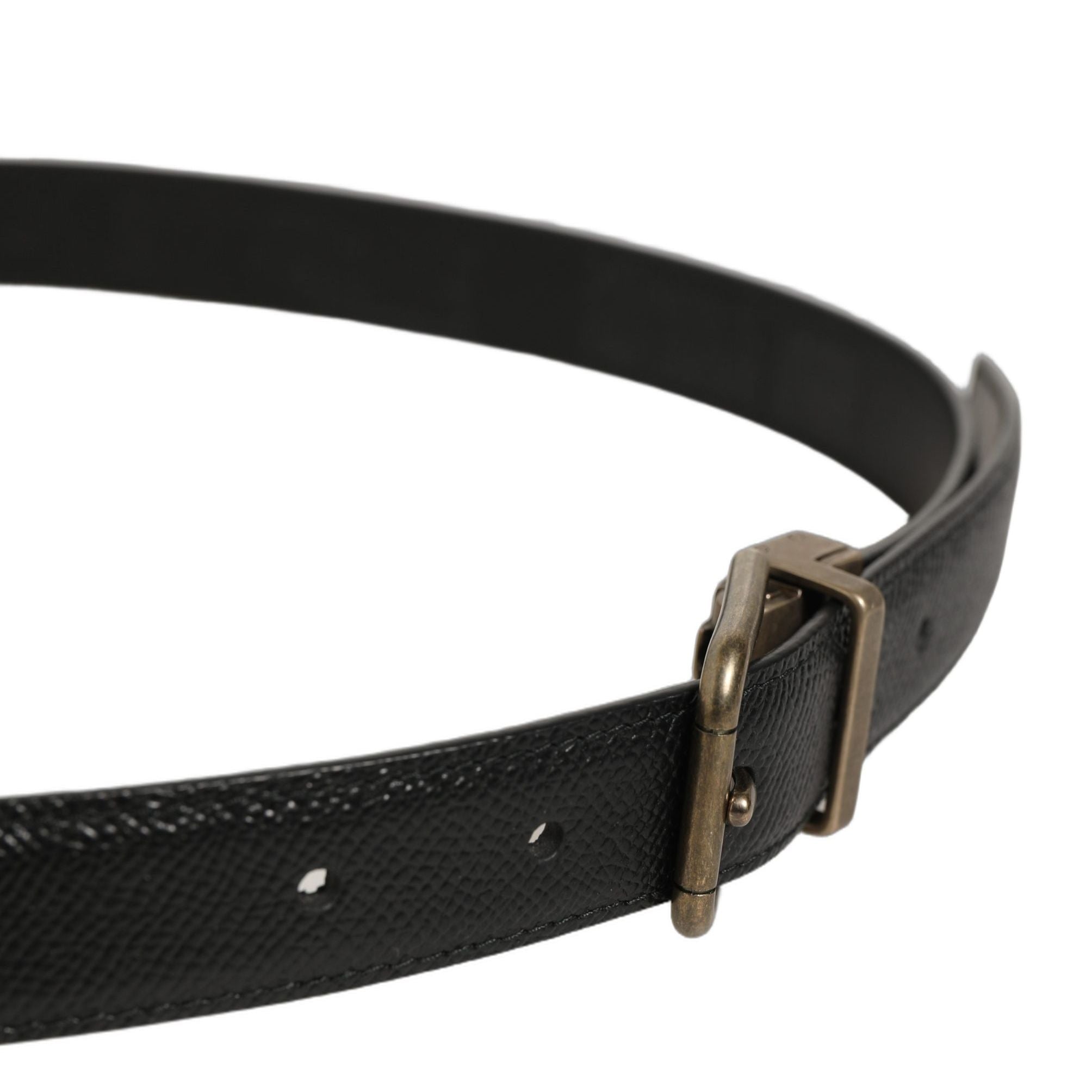 Dolce & Gabbana Men Black Calf Leather Gold Metal Buckle Belt