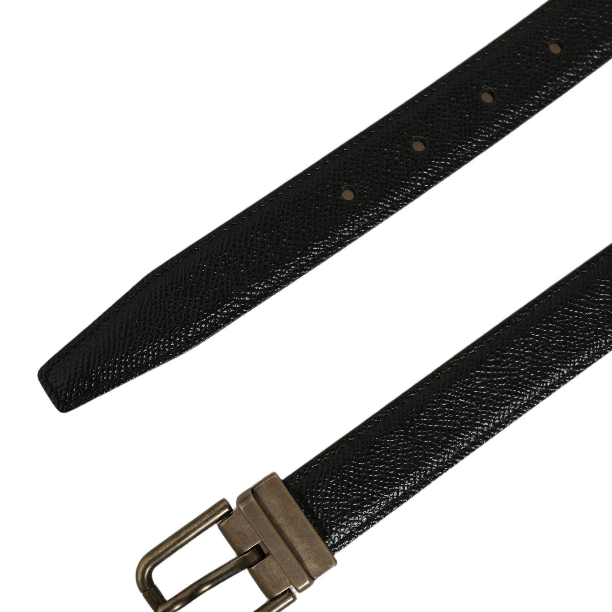 Dolce & Gabbana Men Black Calf Leather Gold Metal Buckle Belt
