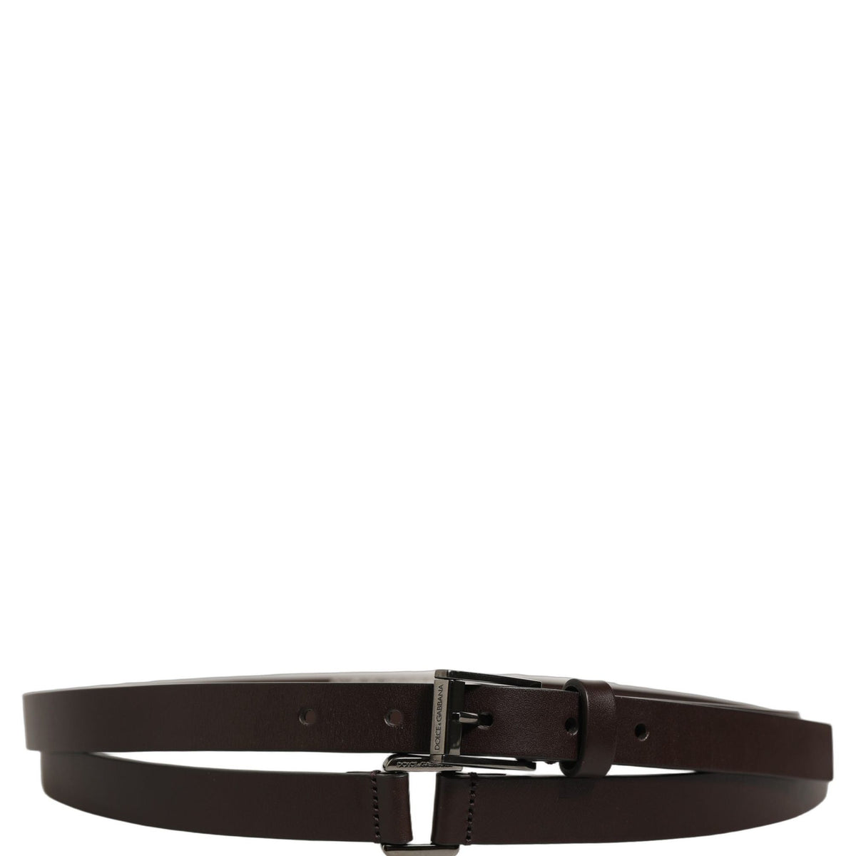 Dolce & Gabbana Brown Leather Double Wrap Metal Buckle Belt