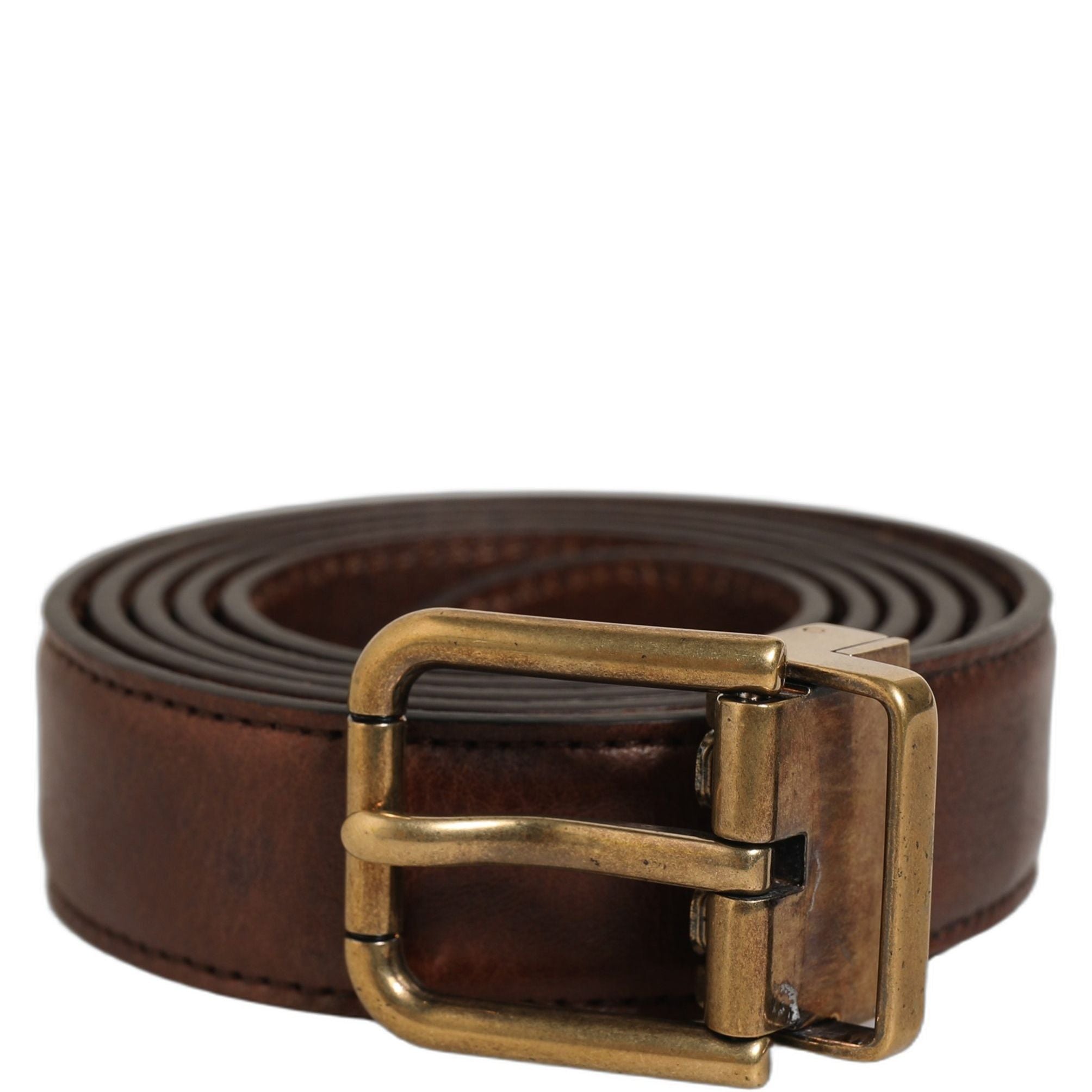 Dolce & Gabbana Brown Leather Gold Tone Metal Buckle Belt