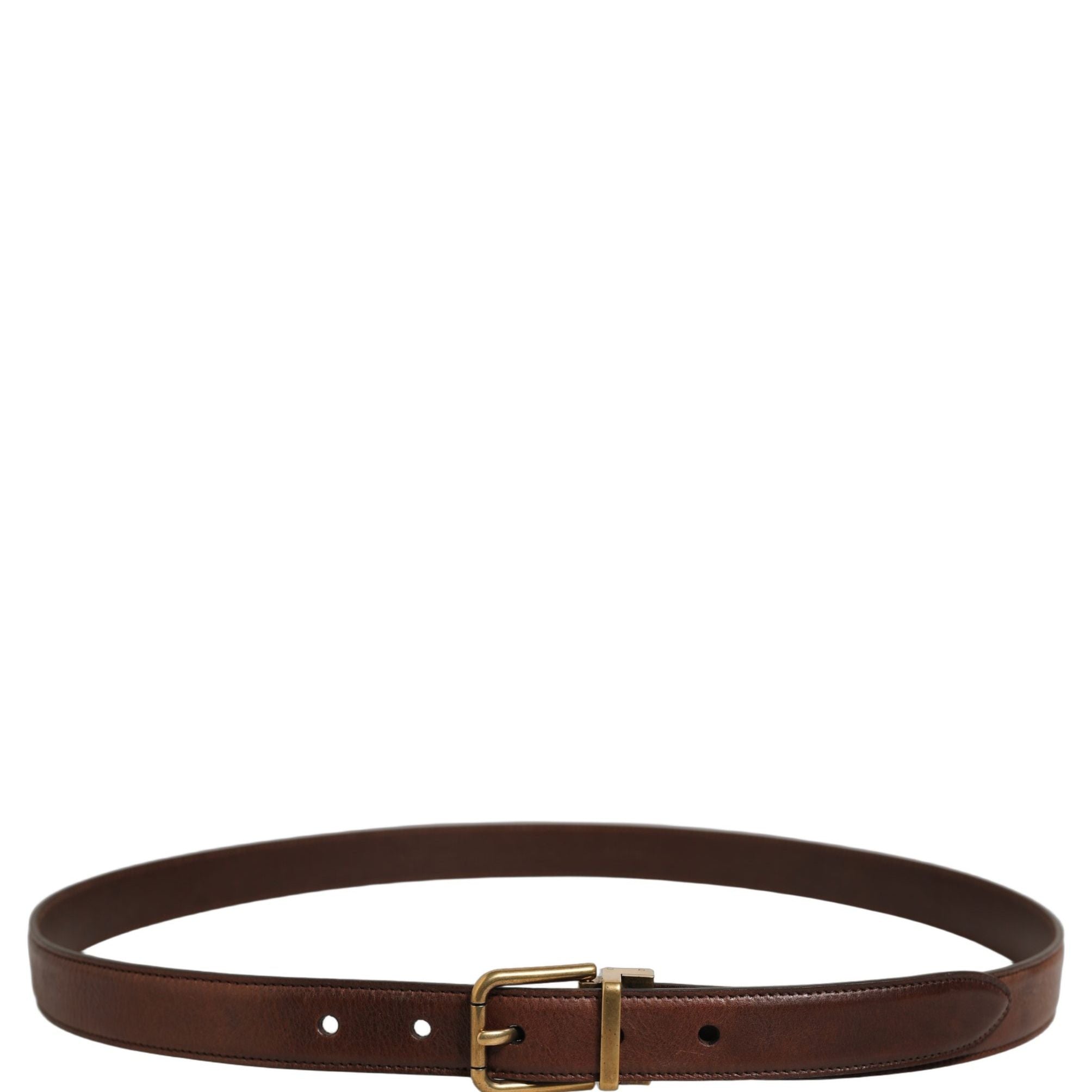 Dolce & Gabbana Brown Leather Gold Tone Metal Buckle Belt