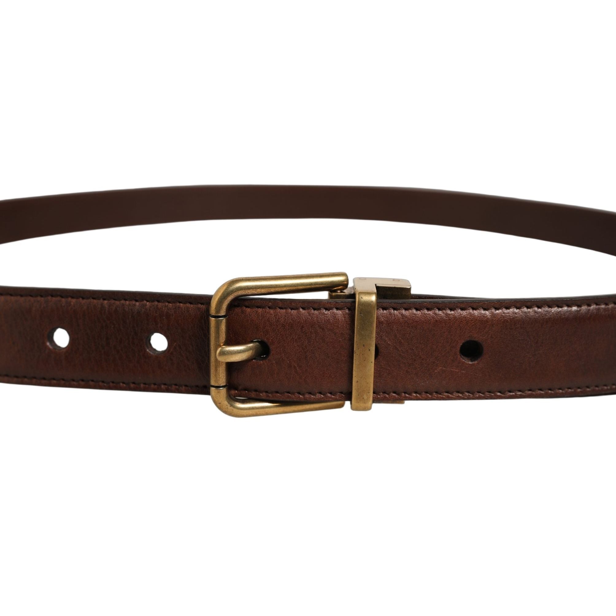 Dolce & Gabbana Brown Leather Gold Tone Metal Buckle Belt