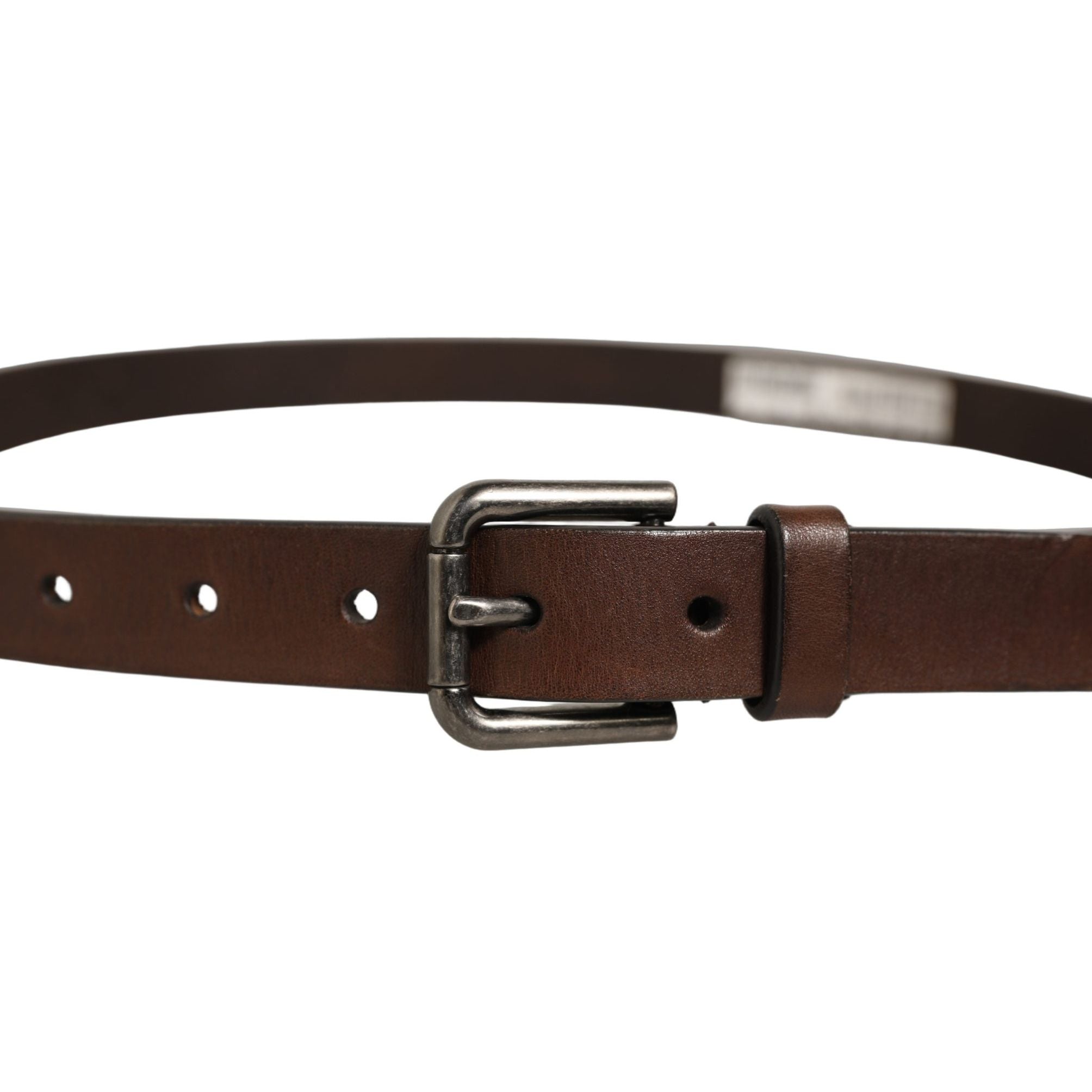 Dolce & Gabbana Brown Leather Silver Tone Metal Buckle Belt