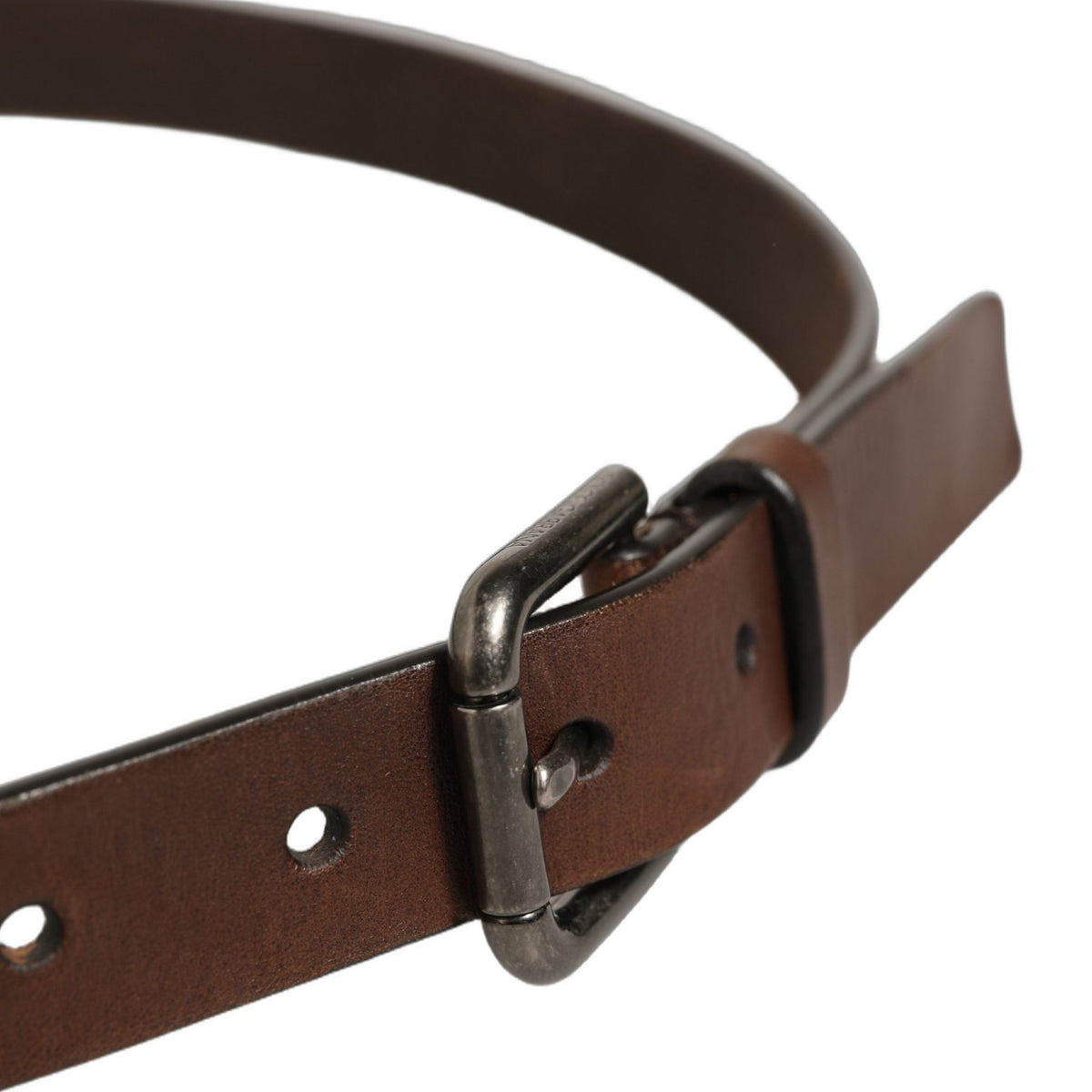 Dolce & Gabbana Brown Leather Silver Tone Metal Buckle Belt