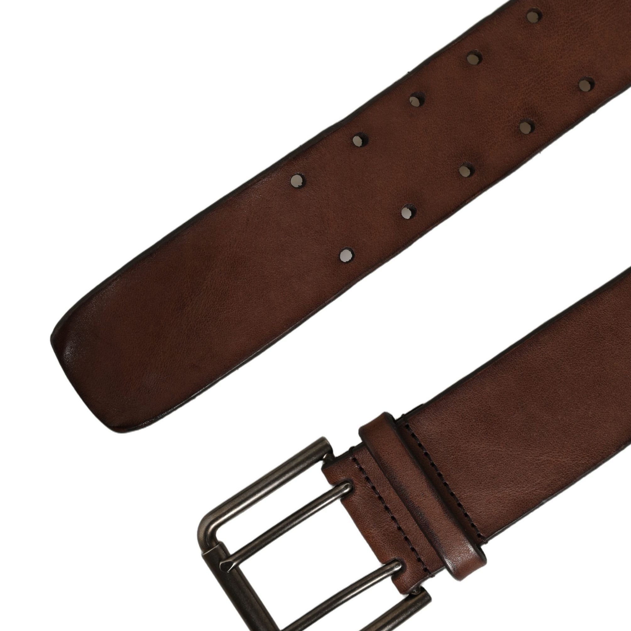 Dolce & Gabbana Belt Brown Leather Double Prong Metal Buckle