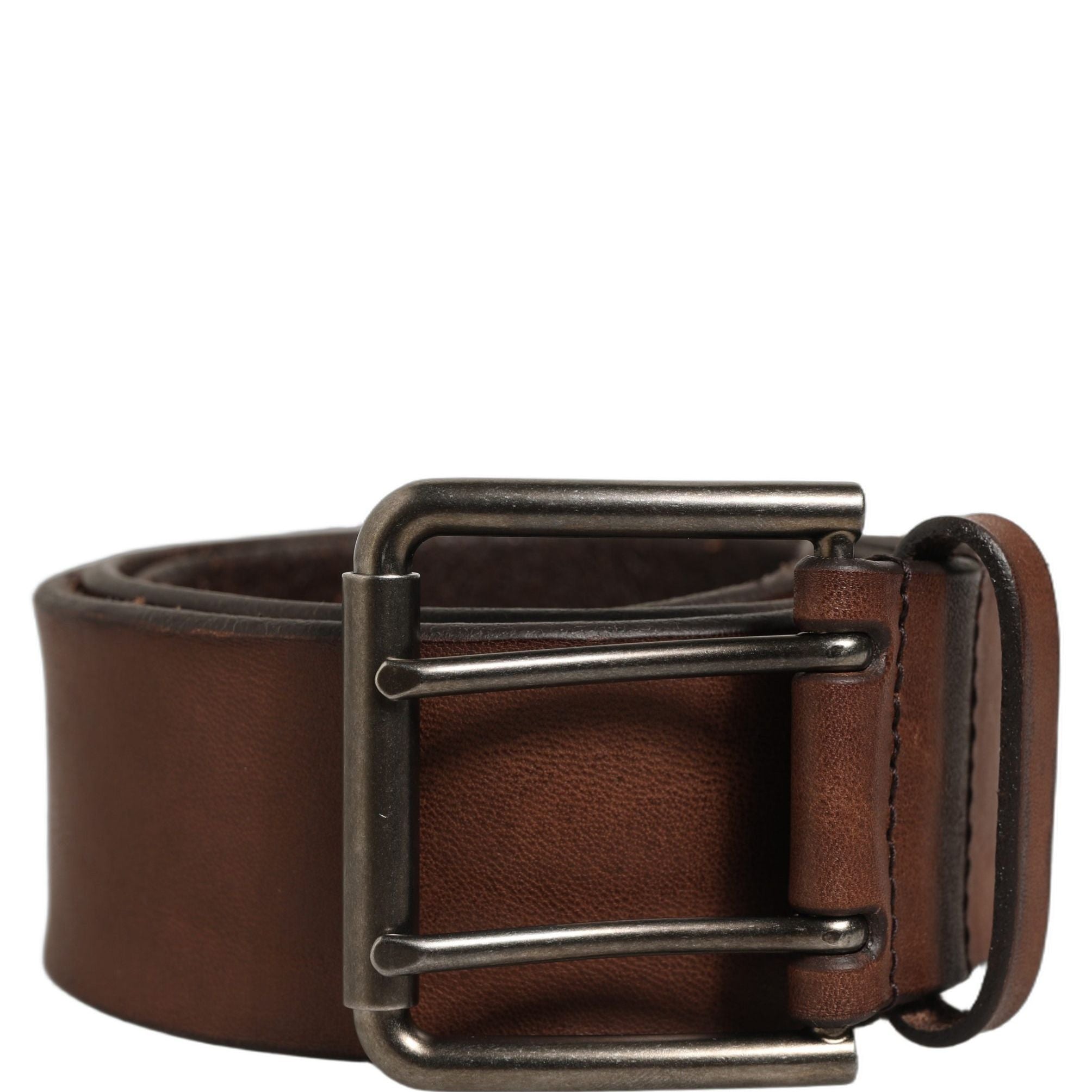 Dolce & Gabbana Belt Brown Leather Double Prong Metal Buckle