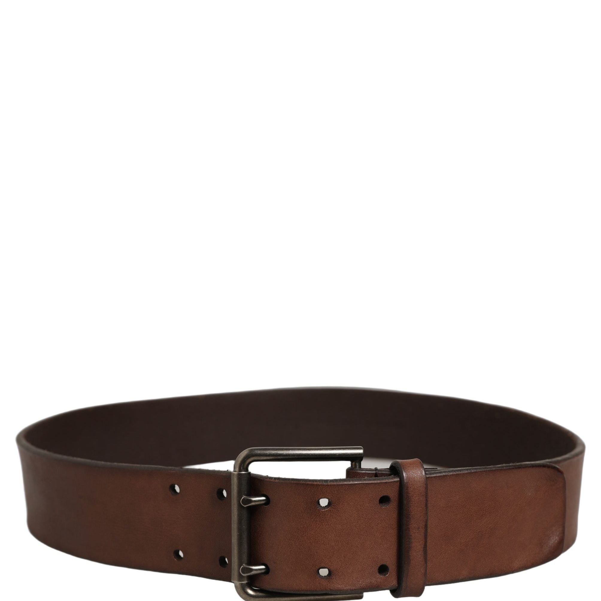 Dolce & Gabbana Belt Brown Leather Double Prong Metal Buckle