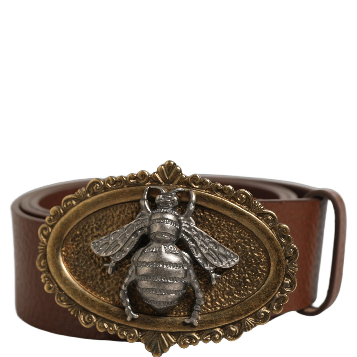Dolce & Gabbana Brown Leather Bee Accent Metal Buckle Belt