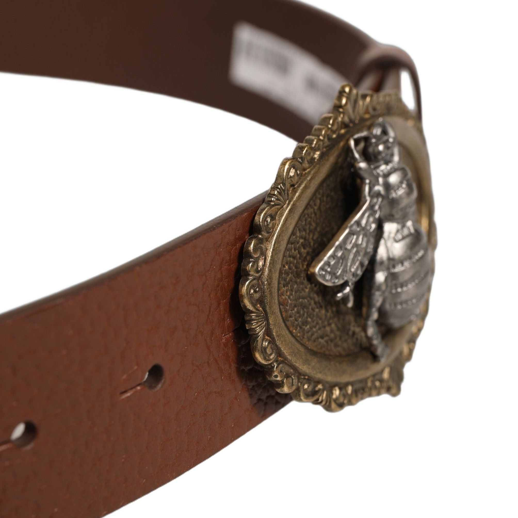 Dolce & Gabbana Brown Leather Bee Accent Metal Buckle Belt