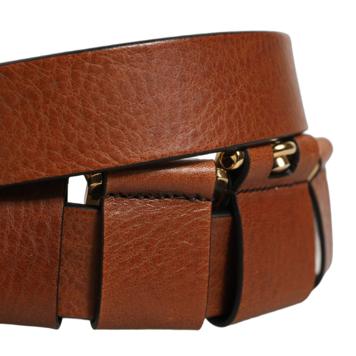 Dolce & Gabbana Brown Leather Gold Metal Rings Buckle Belt