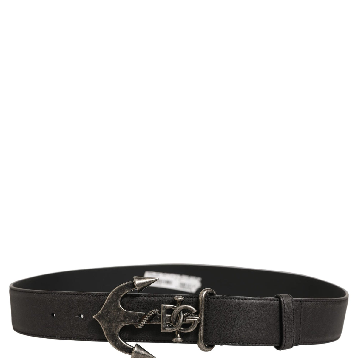 Dolce & Gabbana Black Leather Anchor Logo Metal Buckle Belt