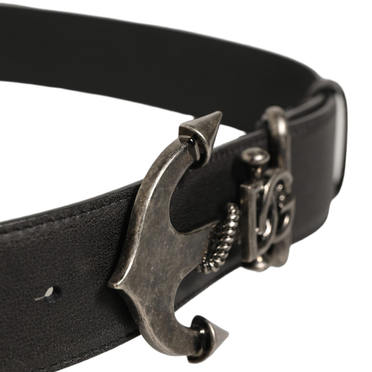 Dolce & Gabbana Black Leather Anchor Logo Metal Buckle Belt