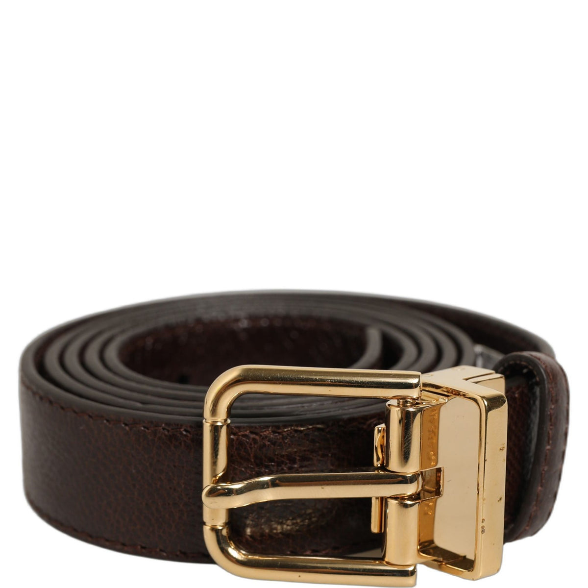 Dolce & Gabbana Men Brown Leather Gold Tone Metal Buckle Belt