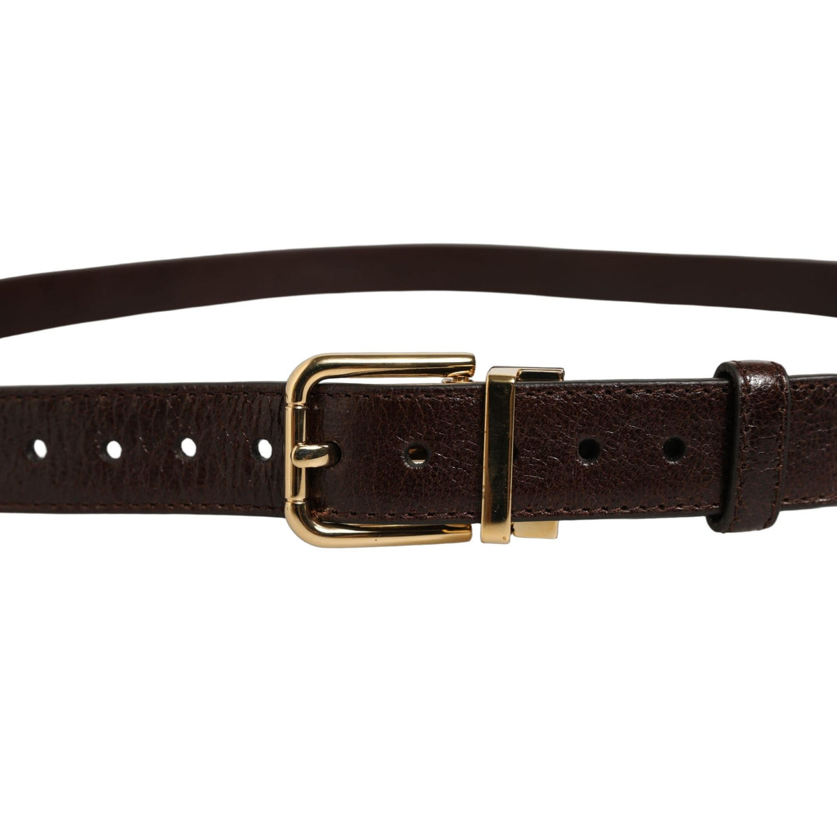Dolce & Gabbana Men Brown Leather Gold Tone Metal Buckle Belt