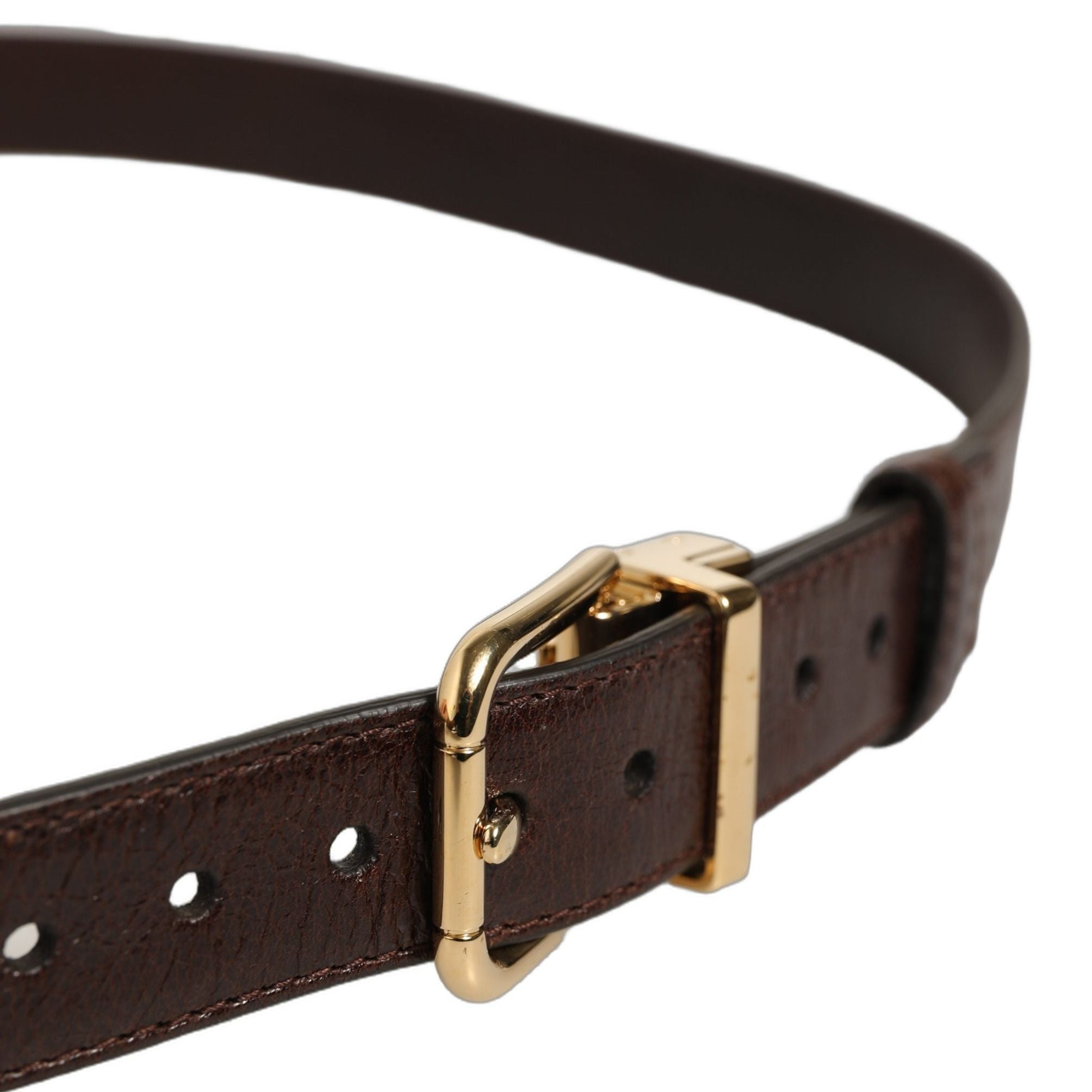 Dolce & Gabbana Men Brown Leather Gold Tone Metal Buckle Belt