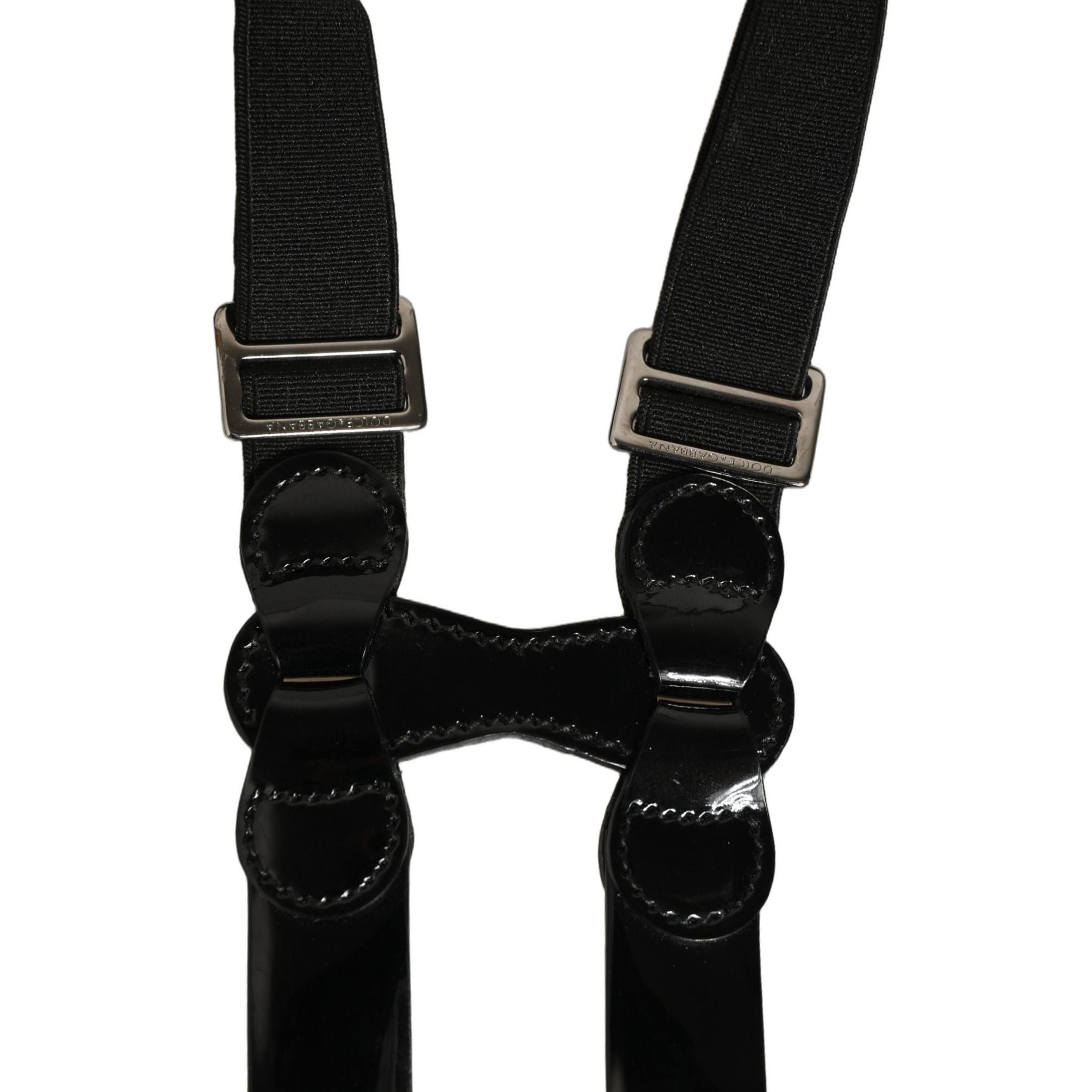 Dolce & Gabbana Black Adjustable Silver Metal Clips Suspenders