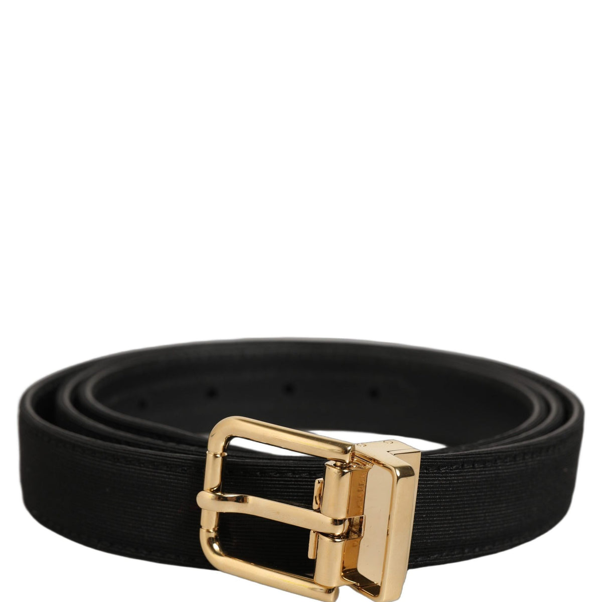 Dolce & Gabbana Black Canvas Leather Gold Metal Buckle Belt