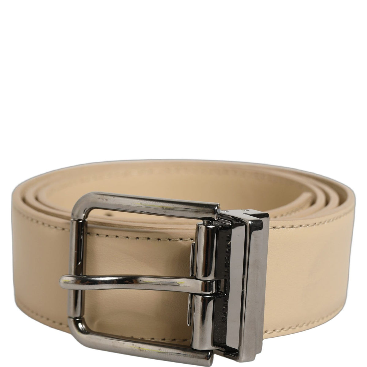 Dolce & Gabbana Beige Leather Silver Tone Metal Buckle Belt