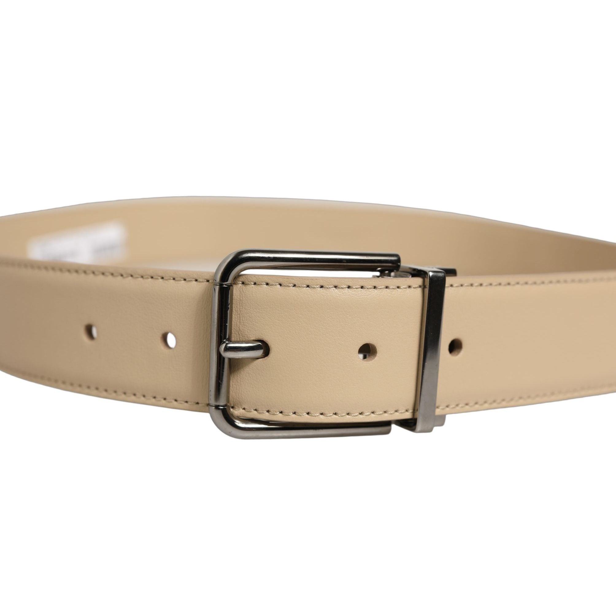 Dolce & Gabbana Beige Leather Silver Tone Metal Buckle Belt
