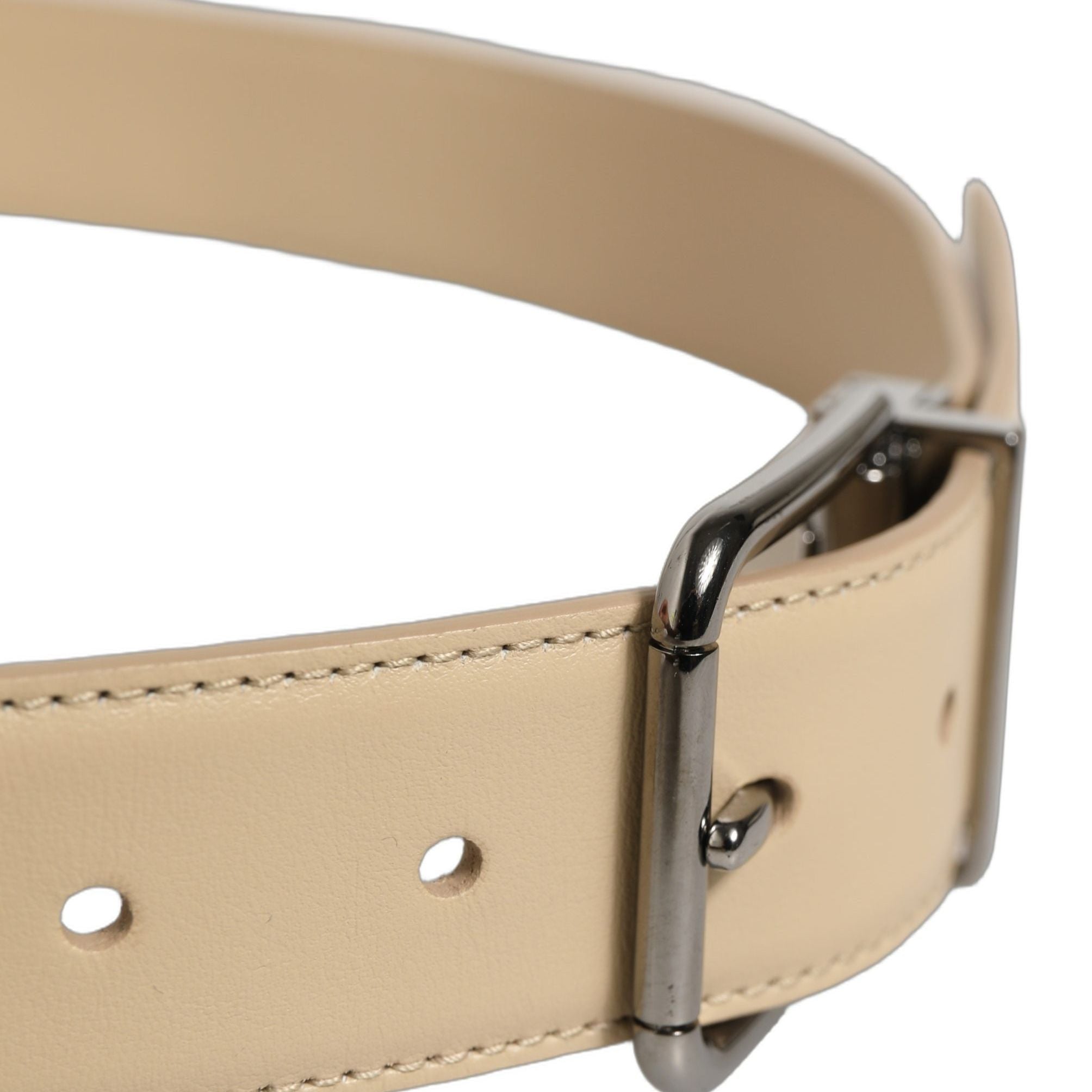 Dolce & Gabbana Beige Leather Silver Tone Metal Buckle Belt